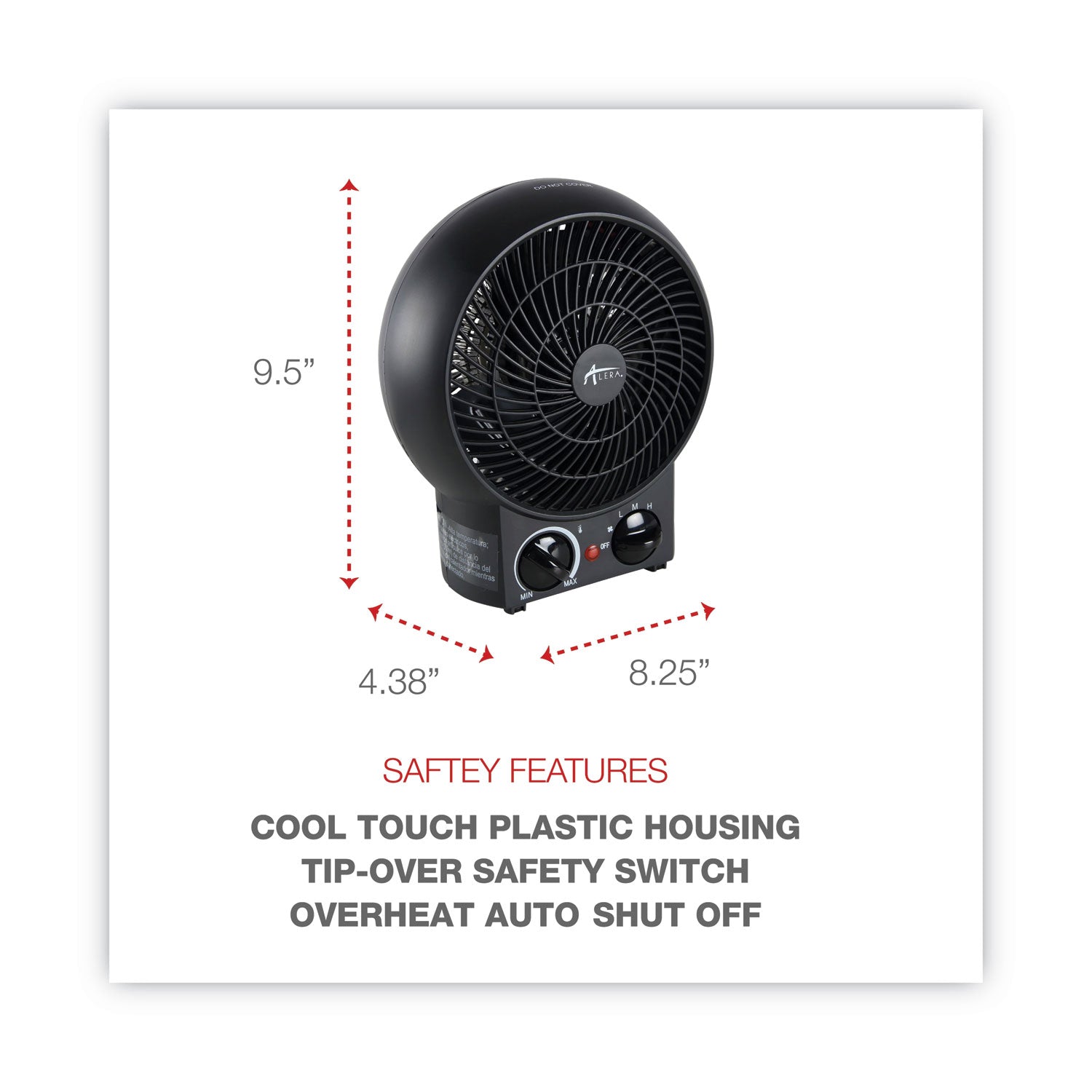 Alera® Heater Fan, 1,500 W, 8.25 x 4.37 x 9.5, Black