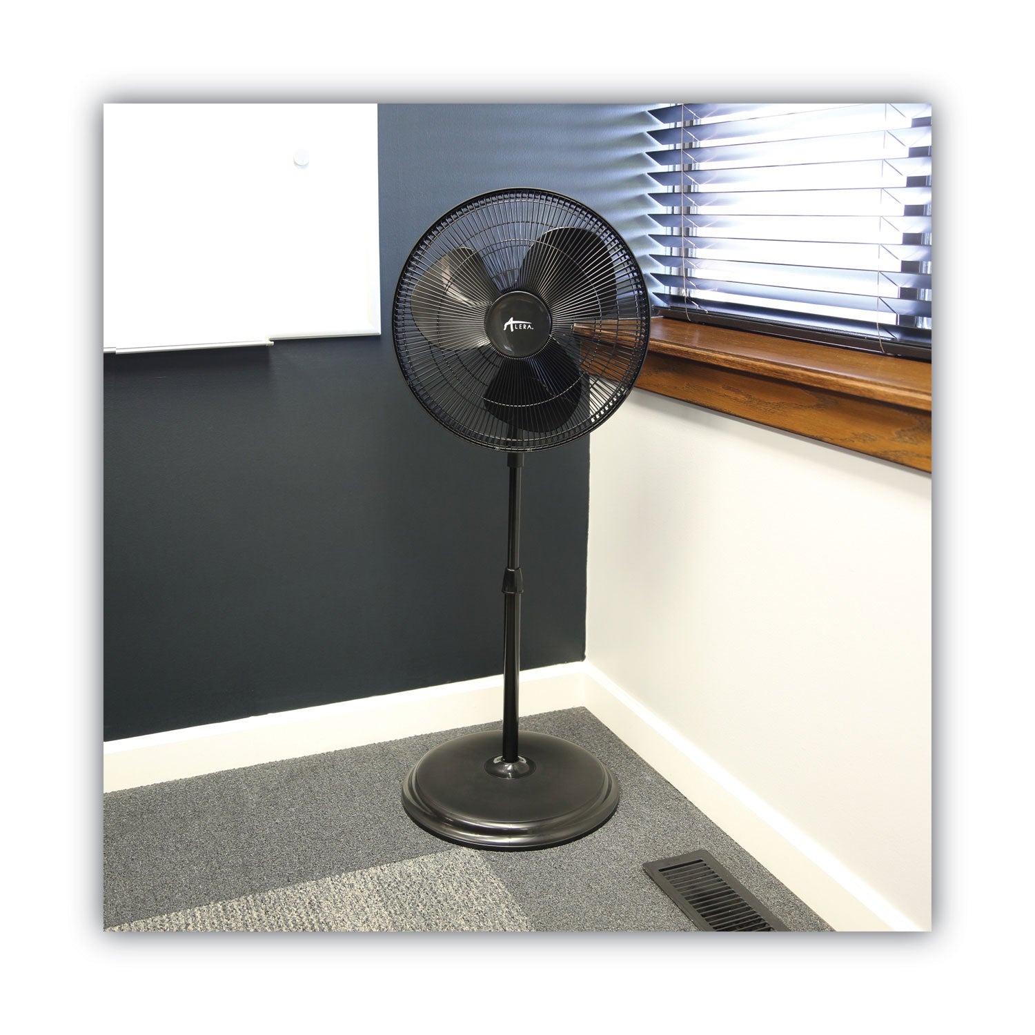 Alera® 16" 3-Speed Oscillating Pedestal Stand Fan, Metal, Plastic, Black