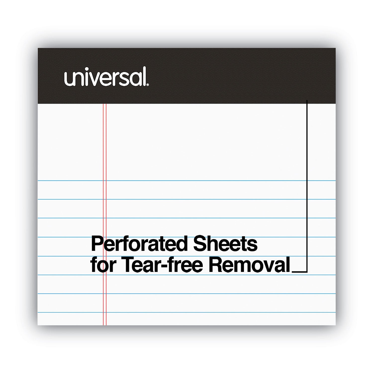 Universal® Premium Ruled Writing Pads with Heavy-Duty Back, Narrow Rule, Black Headband, 50 White 5 x 8 Sheets, 6/Pack