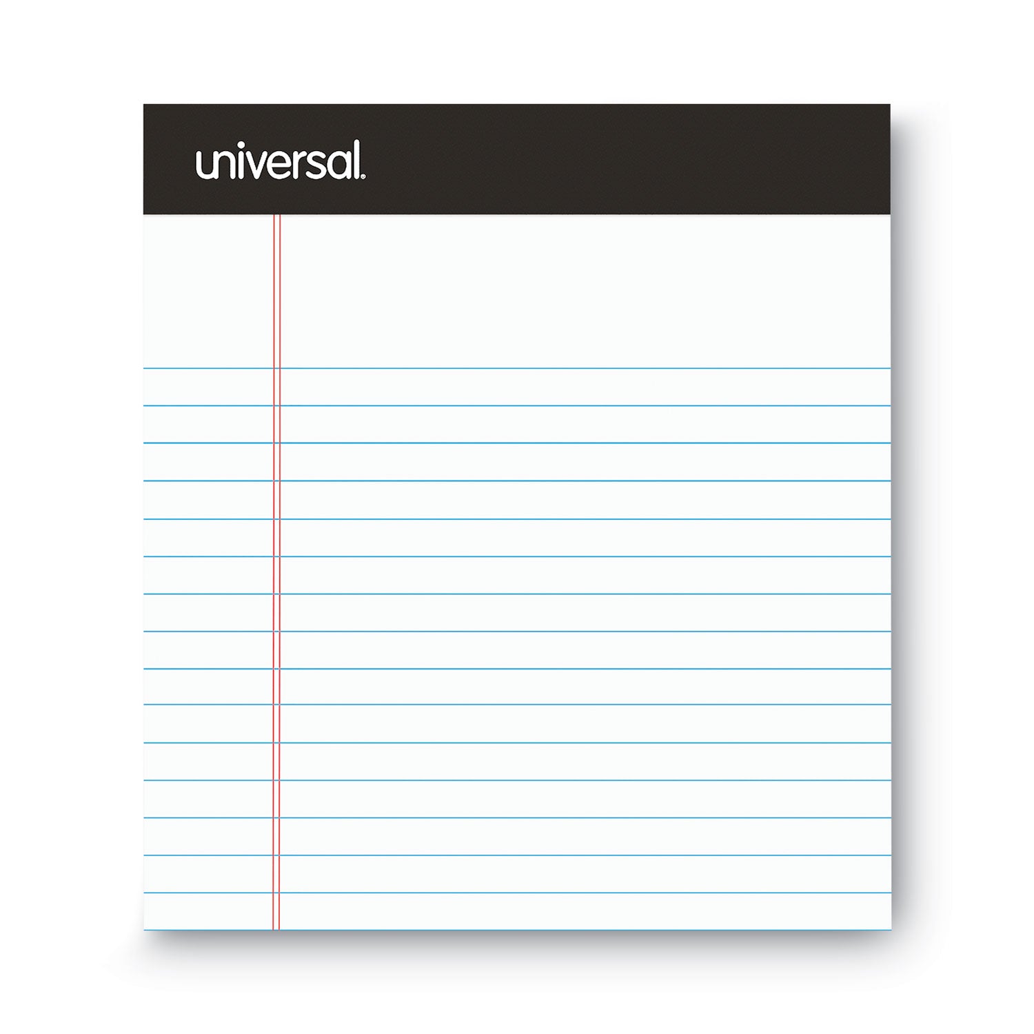 Universal® Premium Ruled Writing Pads with Heavy-Duty Back, Narrow Rule, Black Headband, 50 White 5 x 8 Sheets, 6/Pack