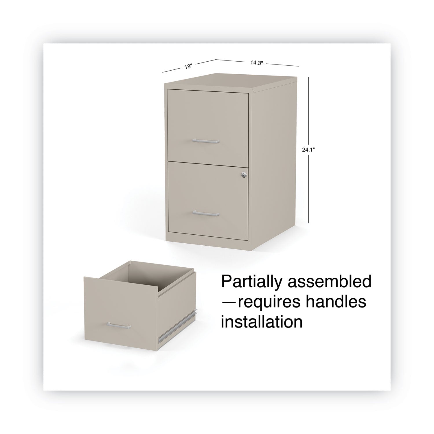 Alera® Soho Vertical File Cabinet, 2 Drawers: File/File, Letter, Putty, 14" x 18" x 24.1"