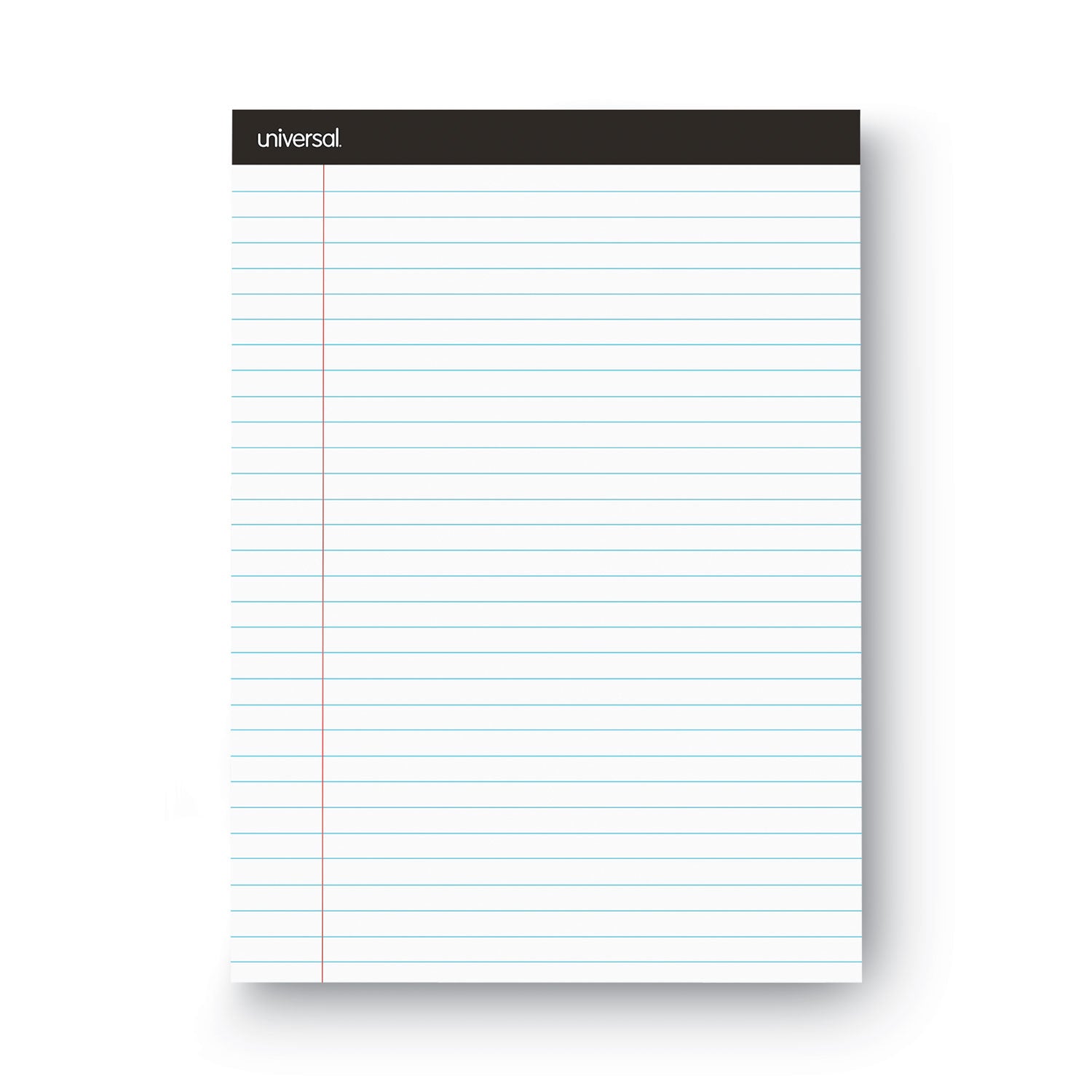 Universal® Premium Ruled Writing Pads with Heavy-Duty Back, Wide/Legal Rule, Black Headband, 50 White 8.5 x 11 Sheets, 12/Pack