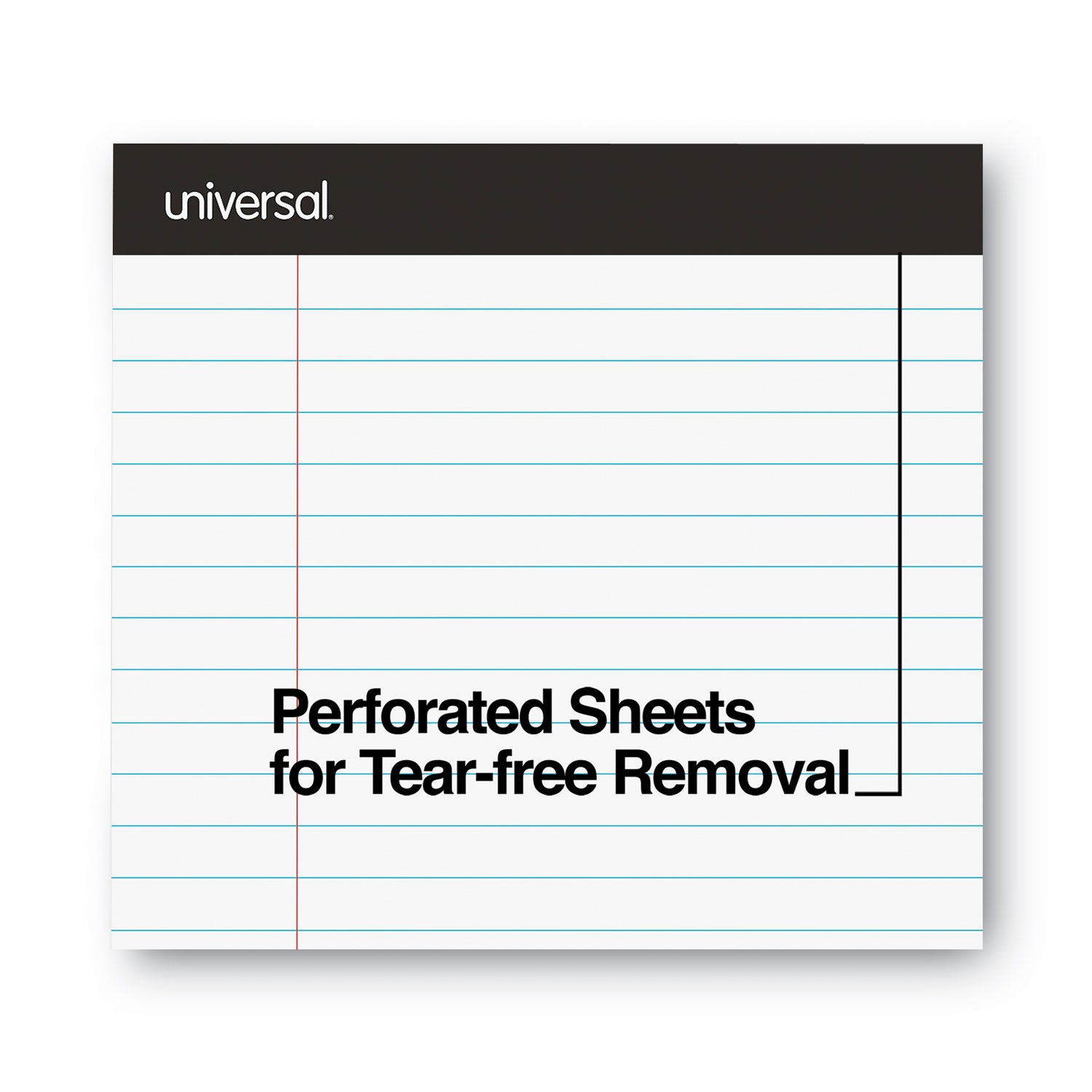 Universal® Premium Ruled Writing Pads with Heavy-Duty Back, Wide/Legal Rule, Black Headband, 50 White 8.5 x 11 Sheets, 12/Pack