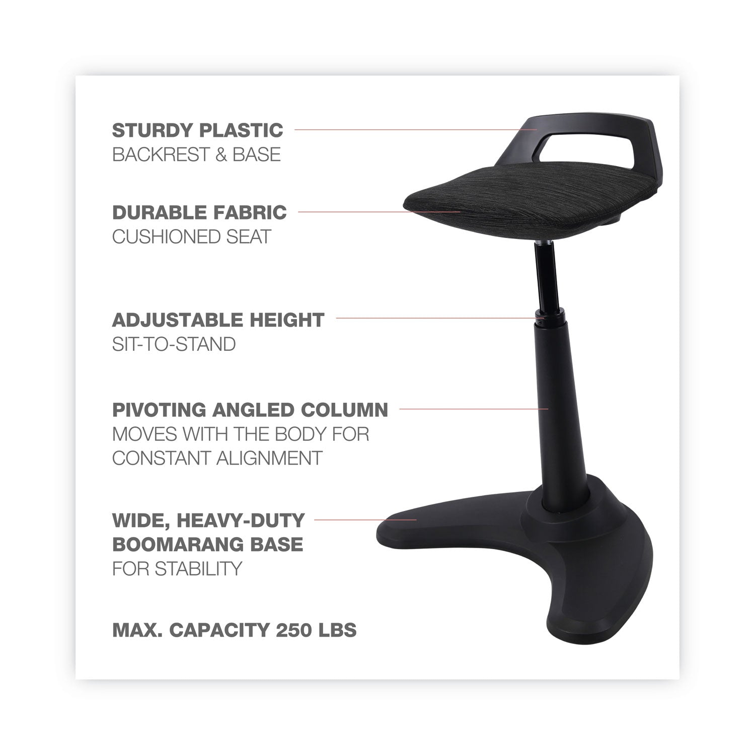 Alera® Alera AdaptivErgo Sit to Stand Perch Stool, Supports Up to 250 lb, Black