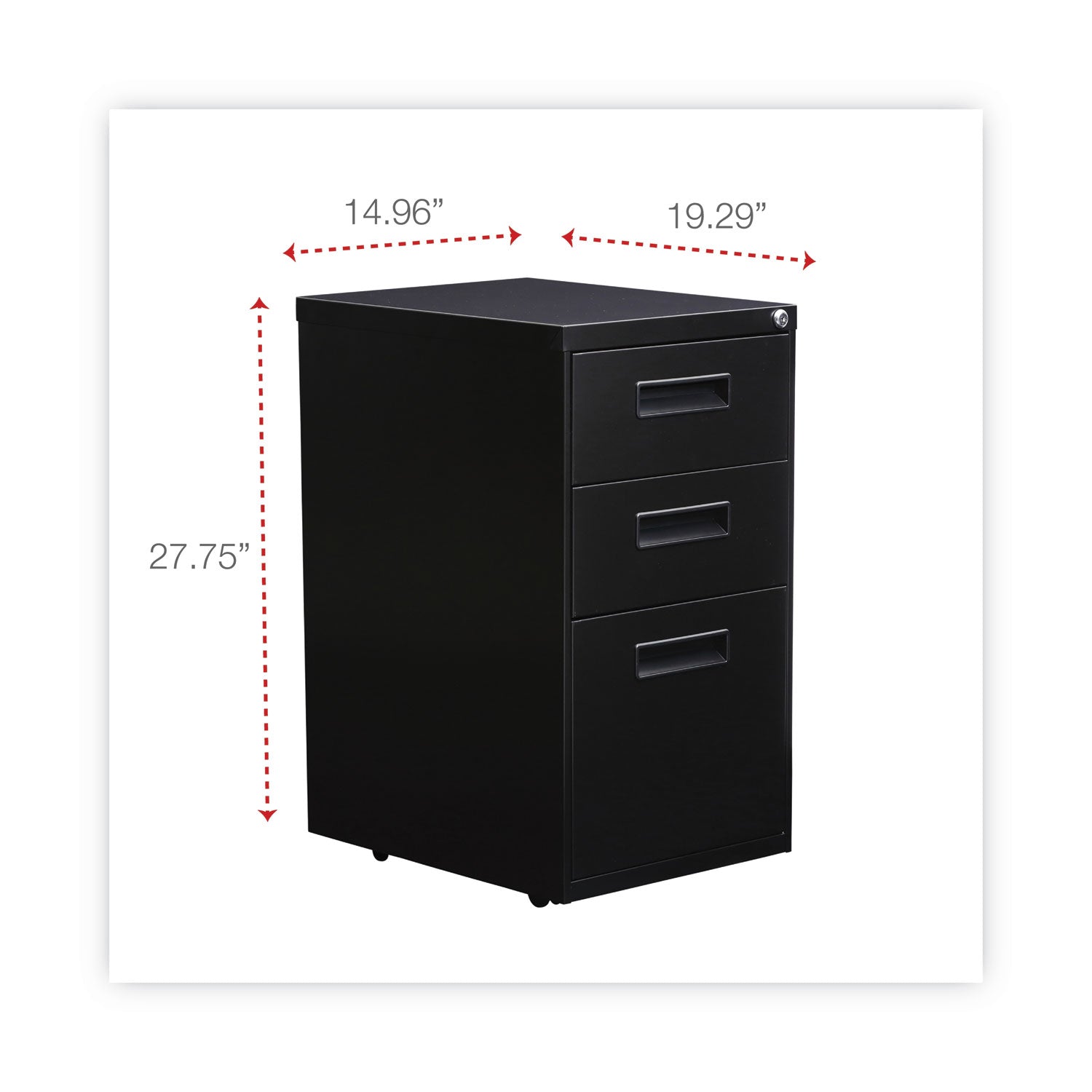 Alera® File Pedestal, Left or Right, 3-Drawers: Box/Box/File, Legal/Letter, Black, 14.96" x 19.29" x 27.75"