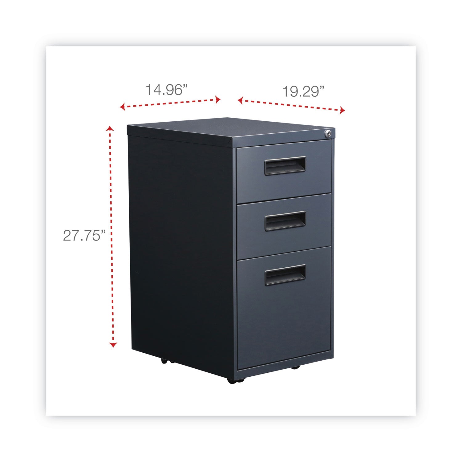 Alera® File Pedestal, Left or Right, 3-Drawers: Box/Box/File, Legal/Letter, Charcoal, 14.96" x 19.29" x 27.75"