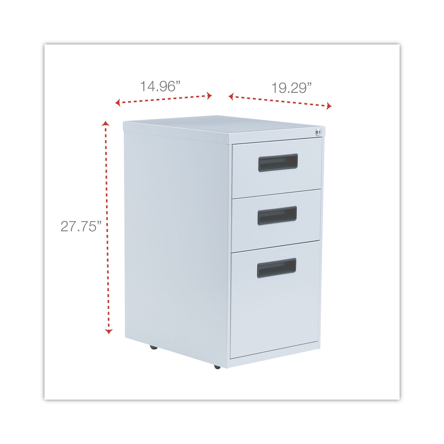 Alera® File Pedestal, Left or Right, 3-Drawers: Box/Box/File, Legal/Letter, Light Gray, 14.96" x 19.29" x 27.75"