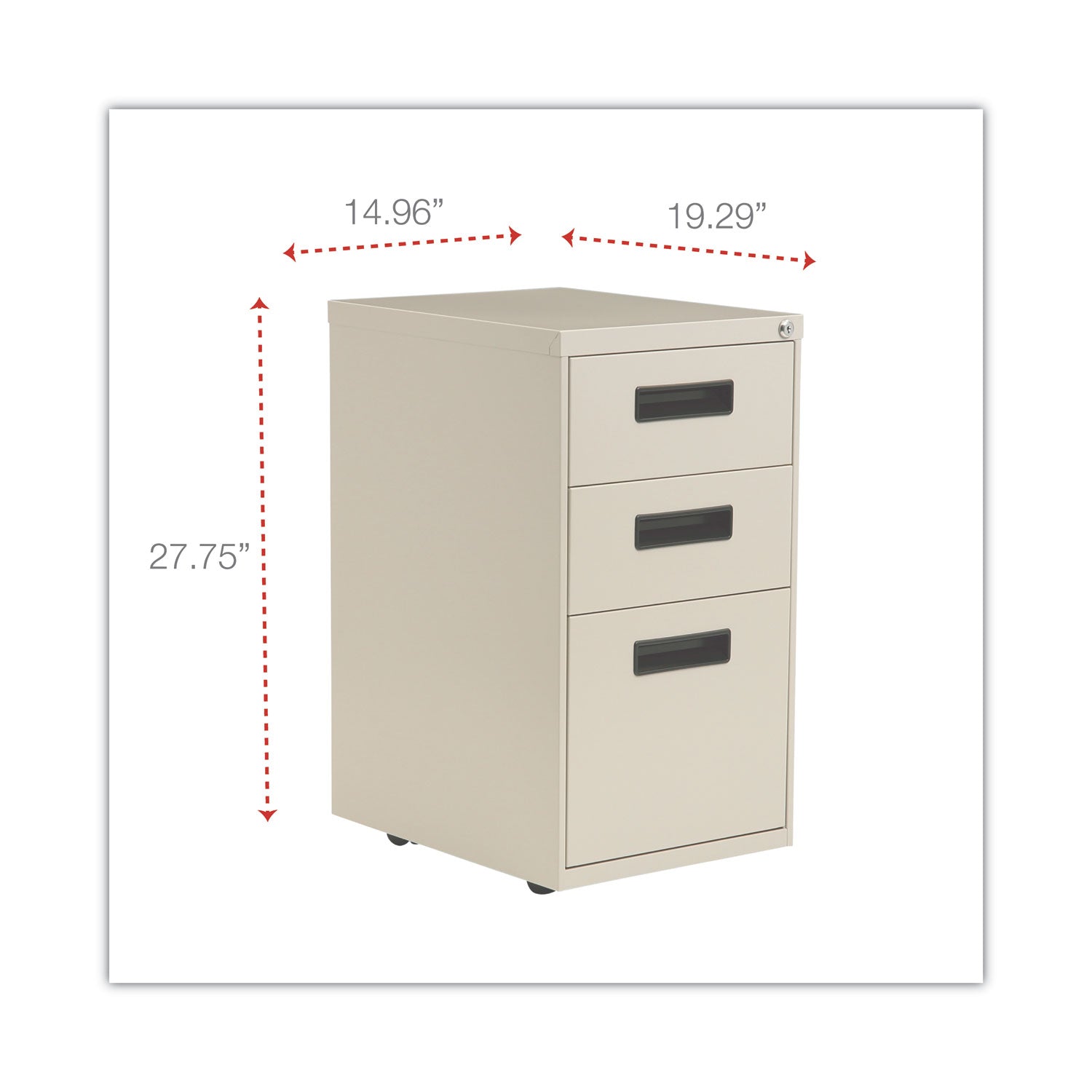 Alera® File Pedestal, Left or Right, 3-Drawers: Box/Box/File, Legal/Letter, Putty, 14.96" x 19.29" x 27.75"