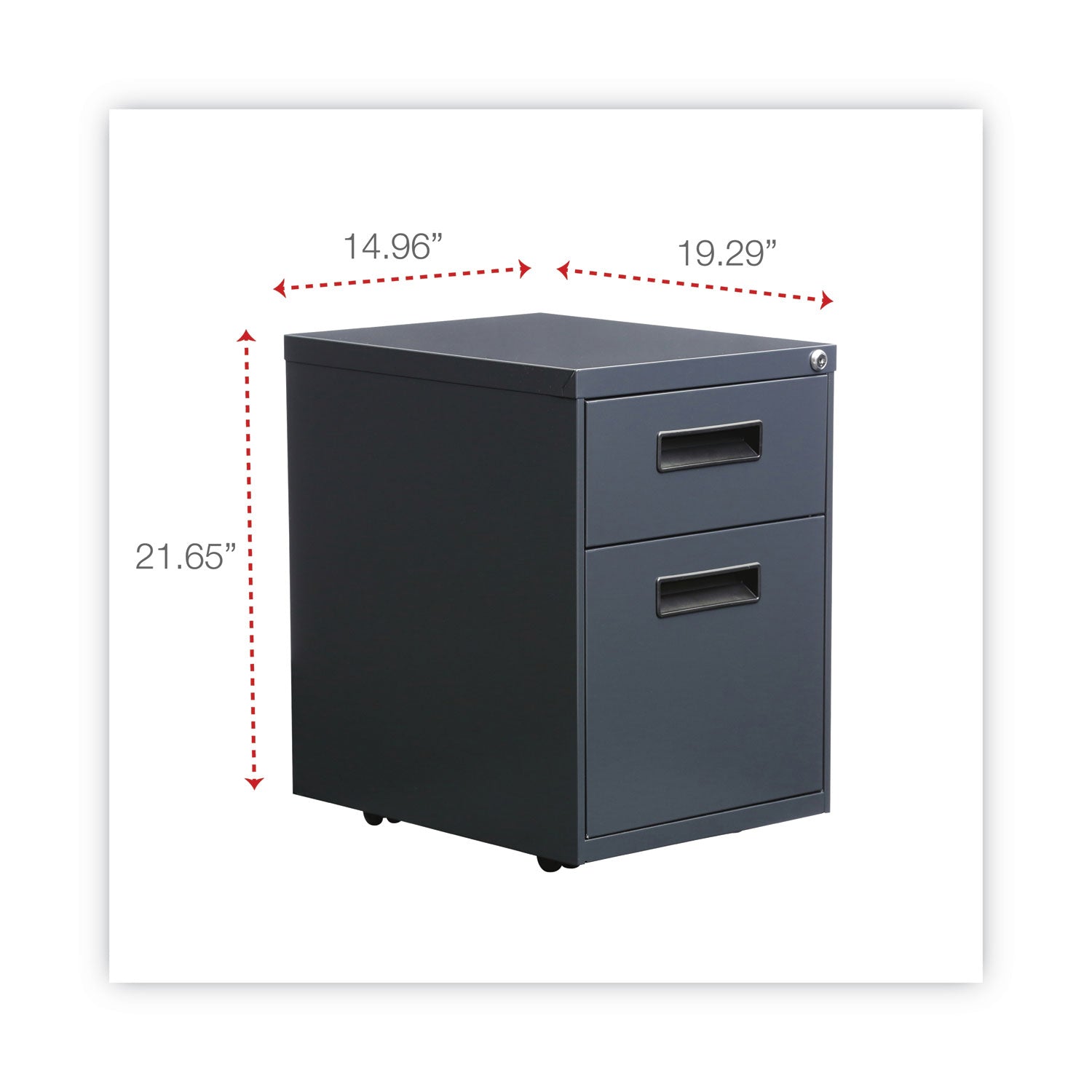 Alera® File Pedestal, Left or Right, 2-Drawers: Box/File, Legal/Letter, Charcoal, 14.96" x 19.29" x 21.65"