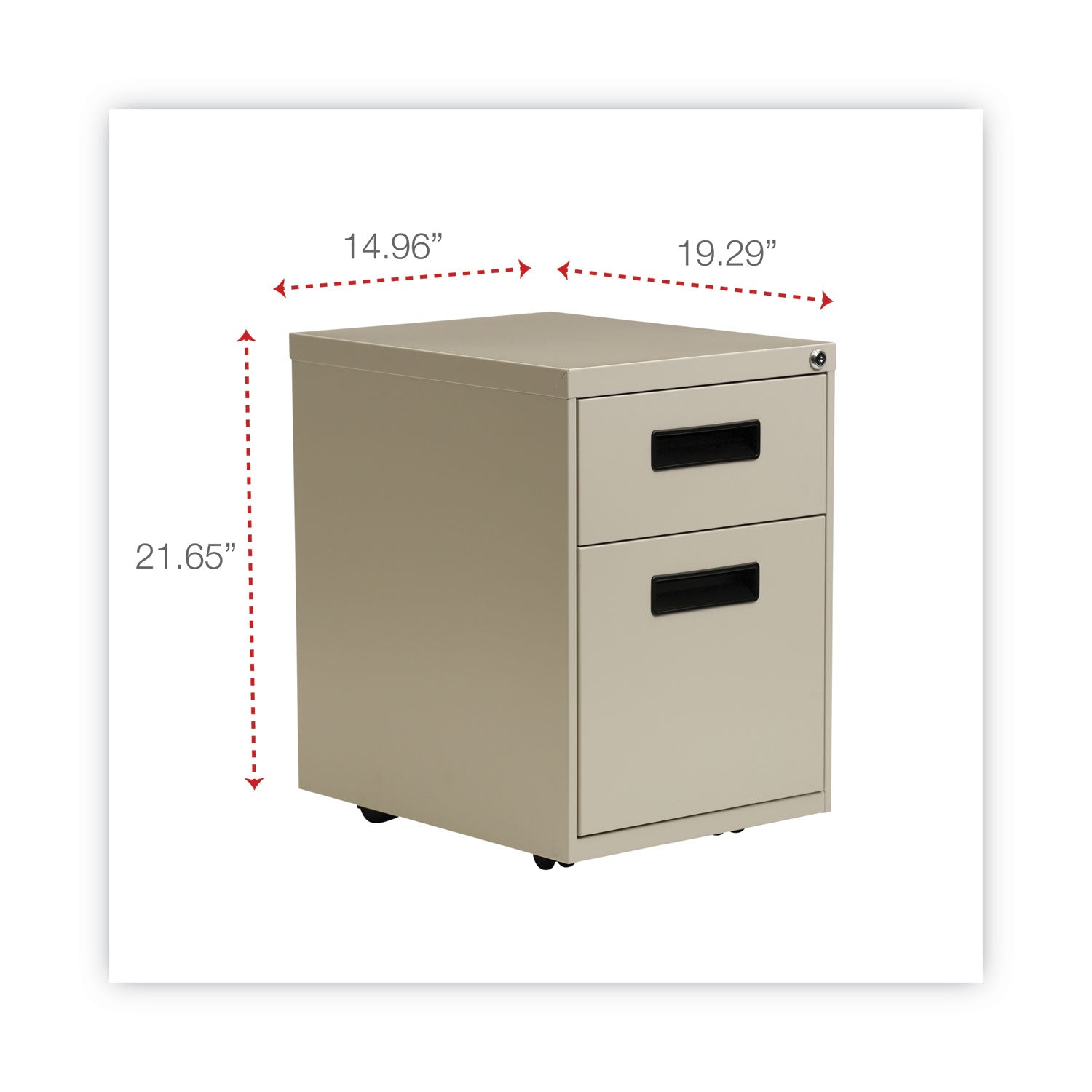 Alera® File Pedestal, Left or Right, 2-Drawers: Box/File, Legal/Letter, Putty, 14.96" x 19.29" x 21.65"