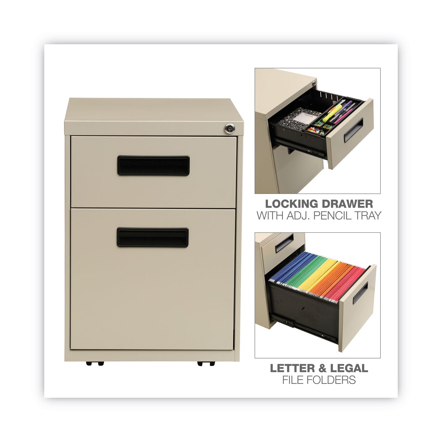 Alera® File Pedestal, Left or Right, 2-Drawers: Box/File, Legal/Letter, Putty, 14.96" x 19.29" x 21.65"