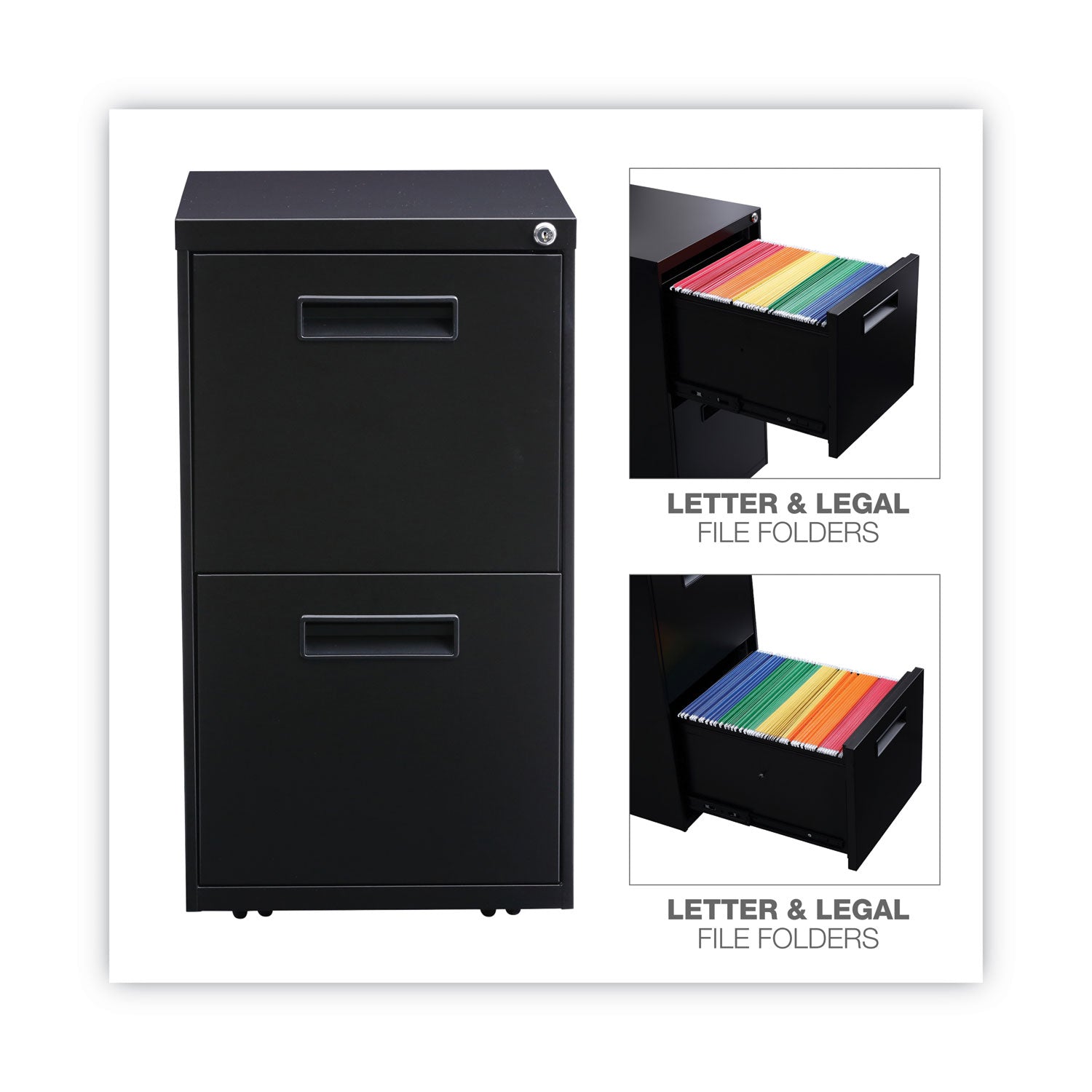 Alera® File Pedestal, Left or Right, 2 Legal/Letter-Size File Drawers, Black, 14.96" x 19.29" x 27.75"