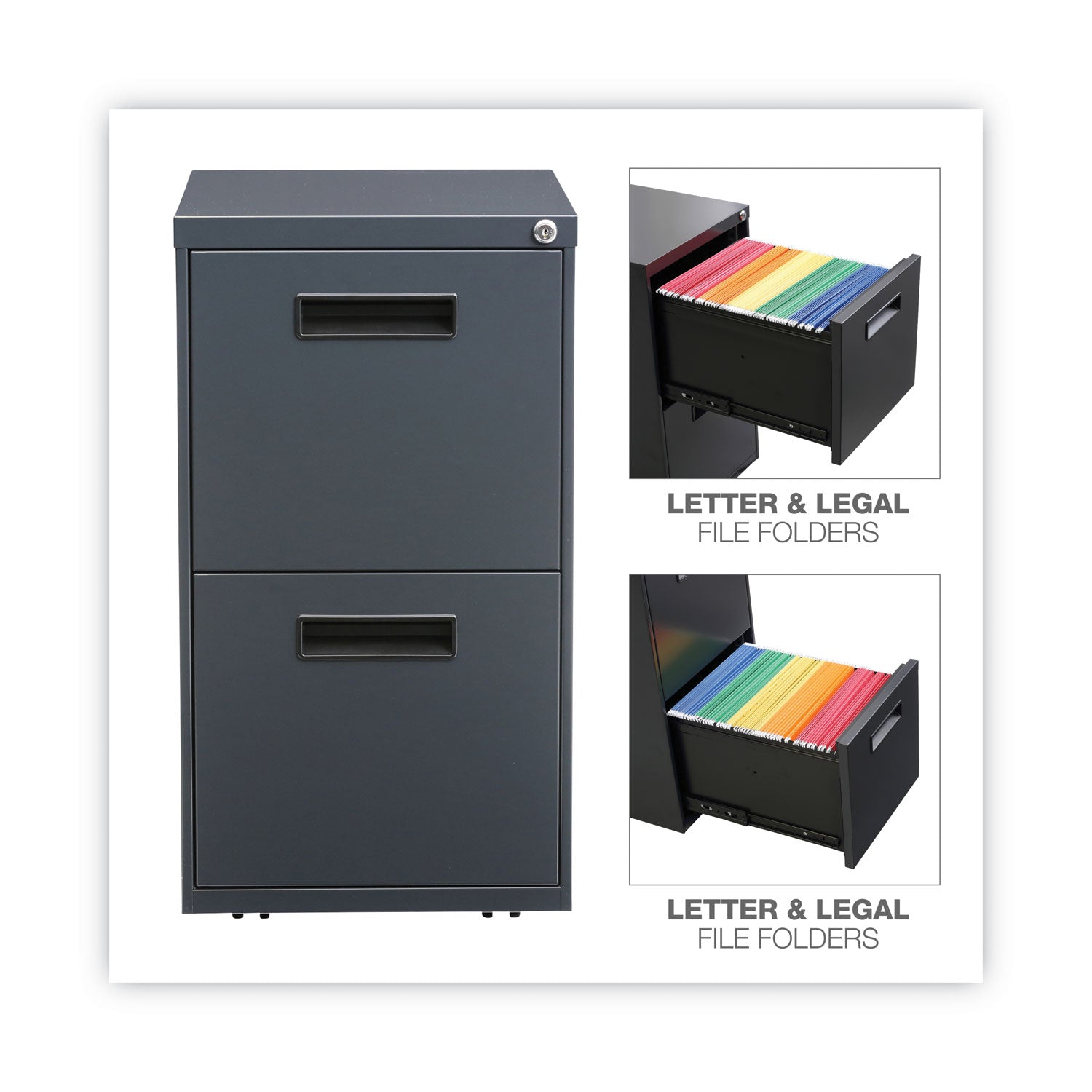 Alera® File Pedestal, Left or Right, 2 Legal/Letter-Size File Drawers, Charcoal, 14.96" x 19.29" x 27.75"