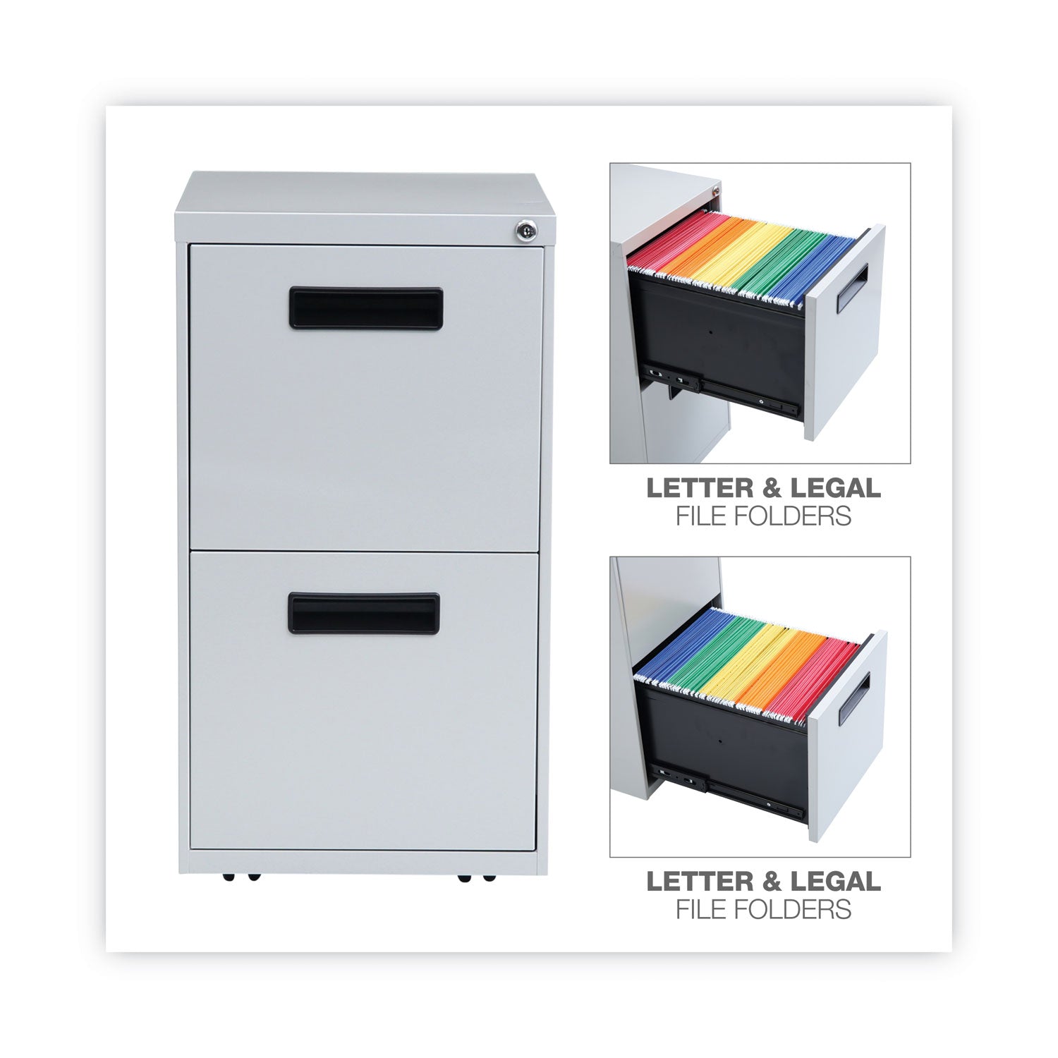 Alera® File Pedestal, Left or Right, 2 Legal/Letter-Size File Drawers, Light Gray, 14.96" x 19.29" x 27.75"