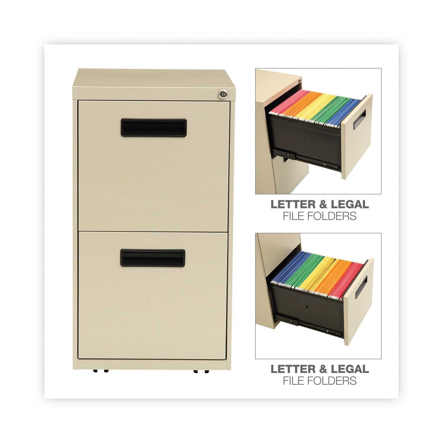 Alera® File Pedestal, Left or Right, 2 Legal/Letter-Size File Drawers, Putty, 14.96" x 19.29" x 27.75"