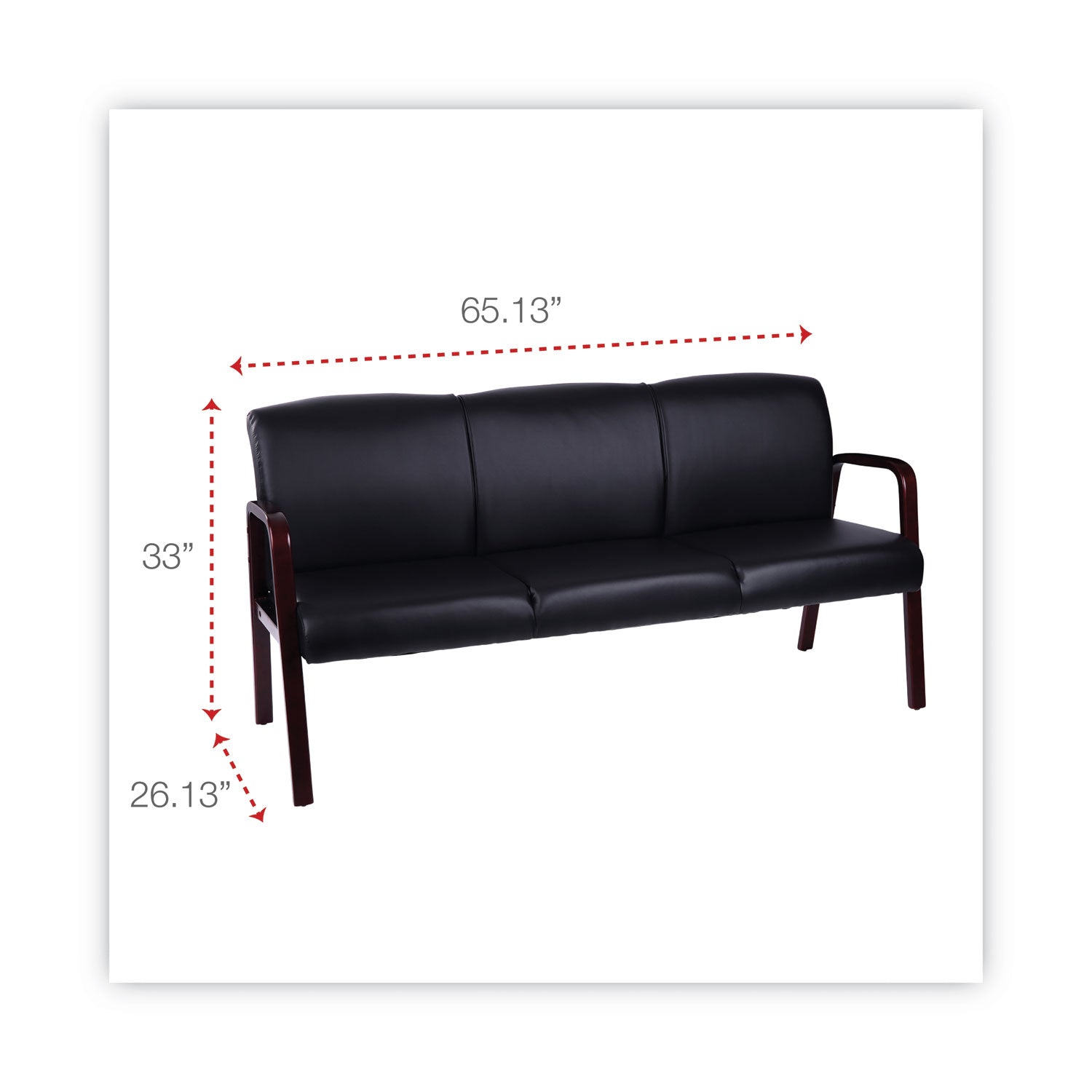 Alera® Alera Reception Lounge WL 3-Seat Sofa, 65.75w x 26d.13 x 33h, Black/Mahogany