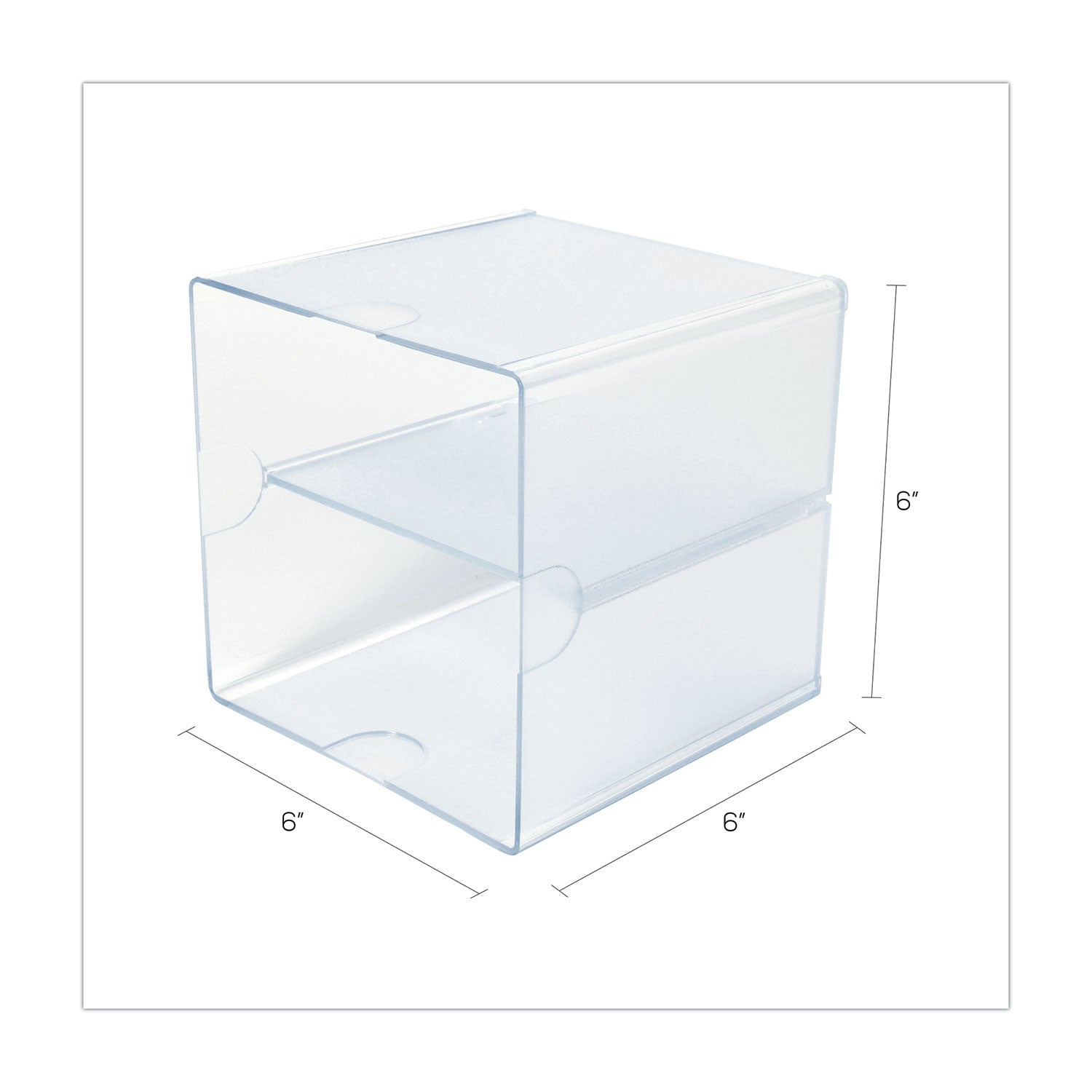 deflecto® Stackable Cube Organizer, Divided, 2 Compartments, Plastic, 6 x 6 x 6, Clear