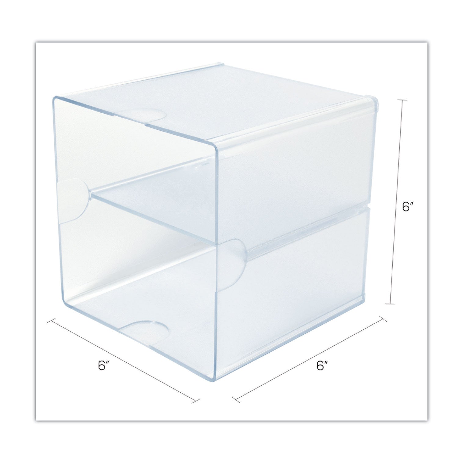 deflecto® Stackable Cube Organizer, Divided, 2 Compartments, Plastic, 6 x 6 x 6, Clear