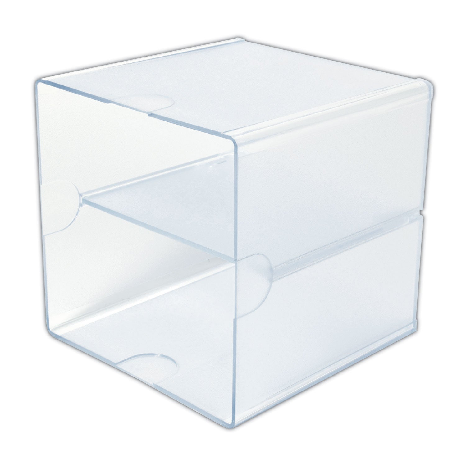 deflecto® Stackable Cube Organizer, Divided, 2 Compartments, Plastic, 6 x 6 x 6, Clear