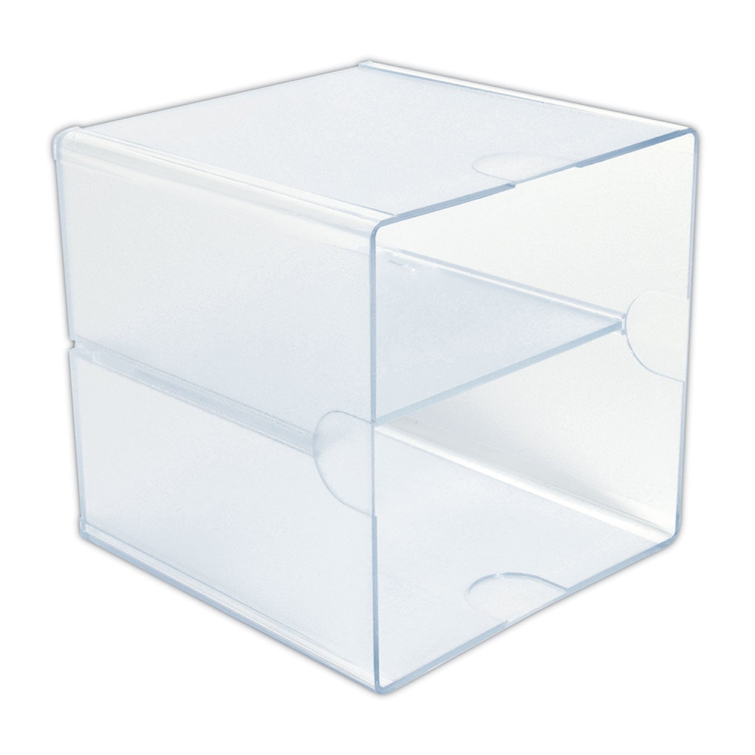 deflecto® Stackable Cube Organizer, Divided, 2 Compartments, Plastic, 6 x 6 x 6, Clear