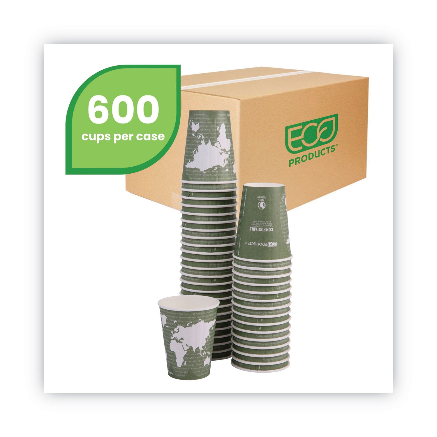 Eco-Products® World Art Renewable and Compostable Insulated Hot Cups, PLA, 12 oz, 40/Packs, 15 Packs/Carton