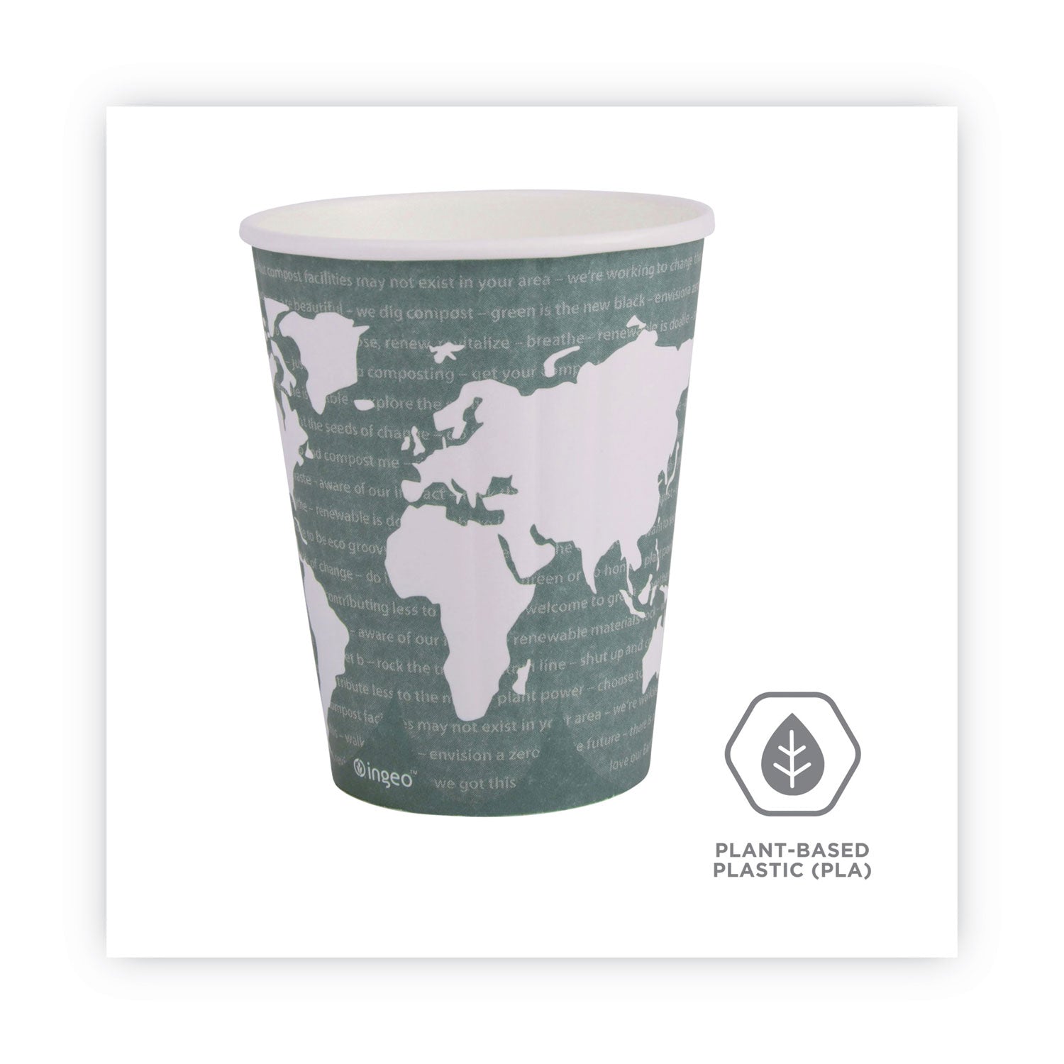 Eco-Products® World Art Renewable and Compostable Insulated Hot Cups, PLA, 12 oz, 40/Packs, 15 Packs/Carton