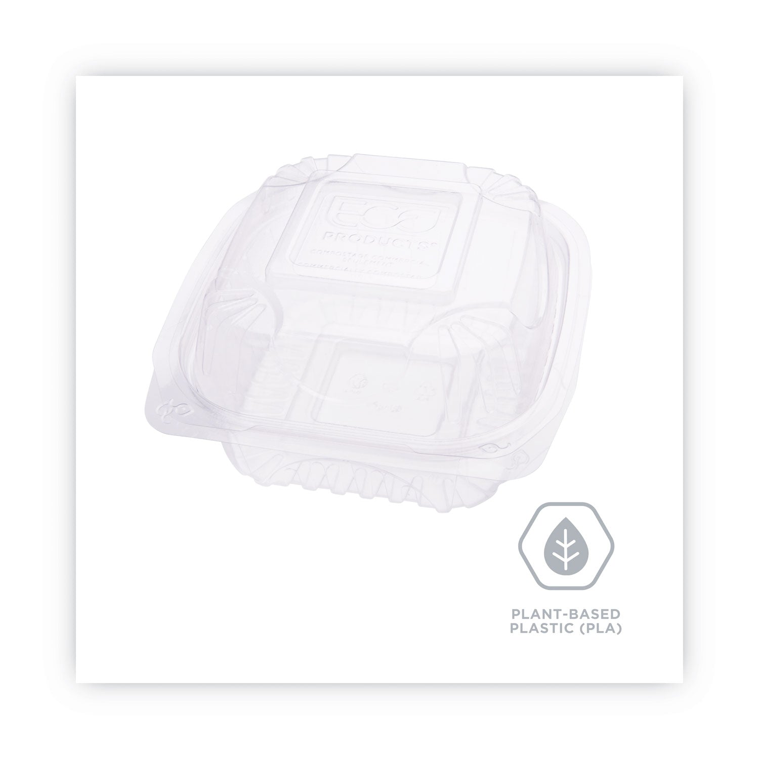 Eco-Products® Clear Clamshell Hinged Food Containers, 6 x 6 x 3, Plastic, 80/Pack, 3 Packs/Carton