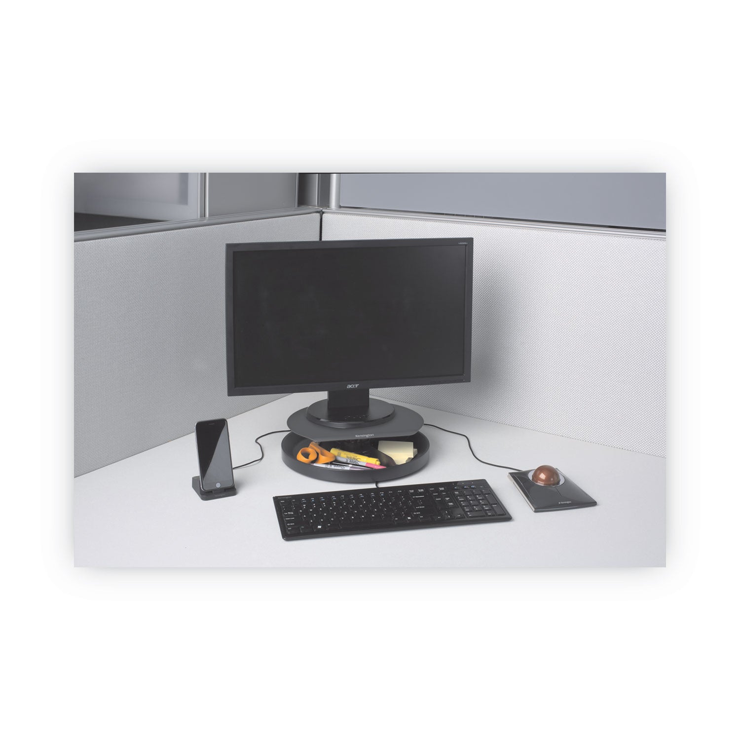 Kensington® Spin2 Monitor Stand with SmartFit, 12.6" x 12.6" x 2.25" to 3.5", Black, Supports 40 lbs