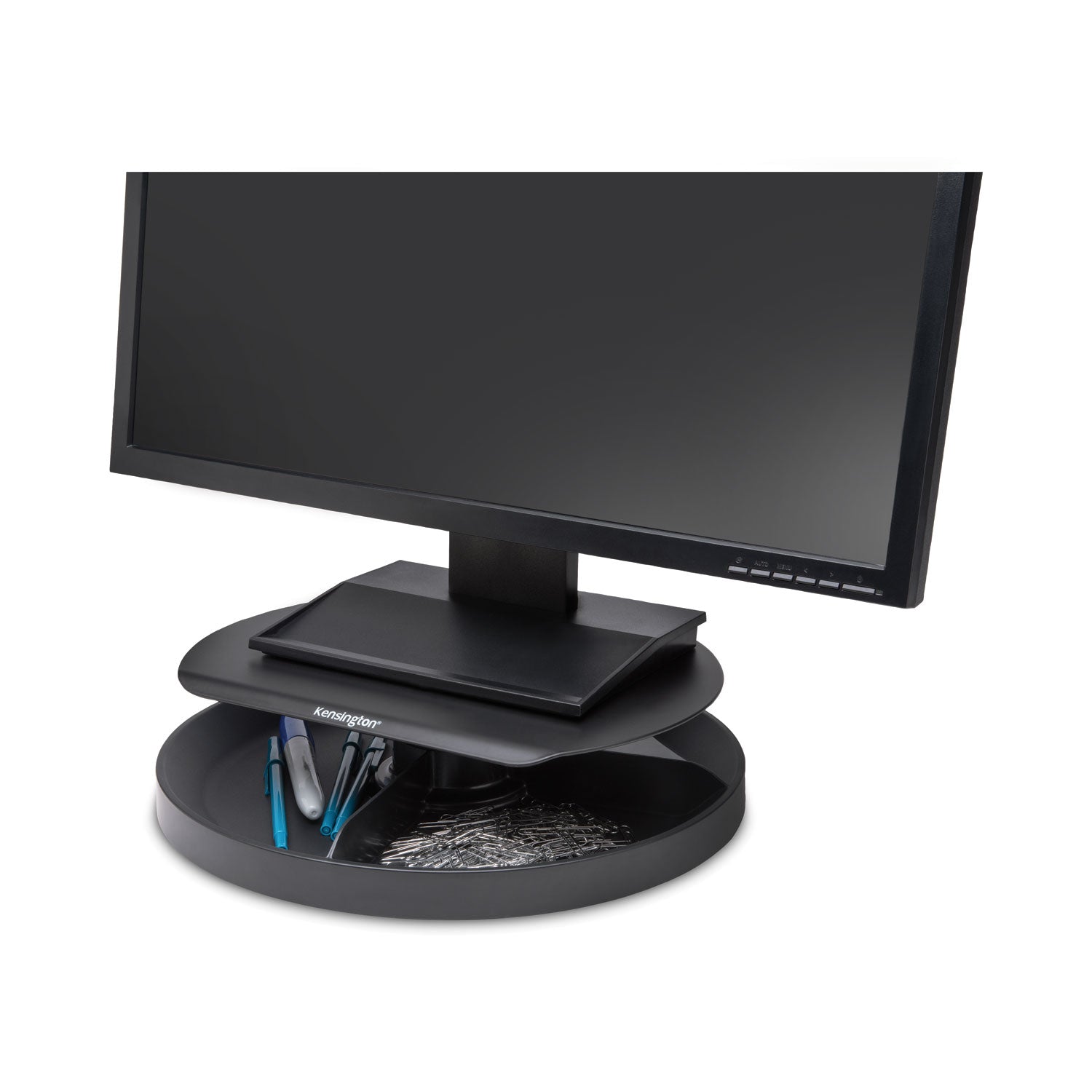 Kensington® Spin2 Monitor Stand with SmartFit, 12.6" x 12.6" x 2.25" to 3.5", Black, Supports 40 lbs