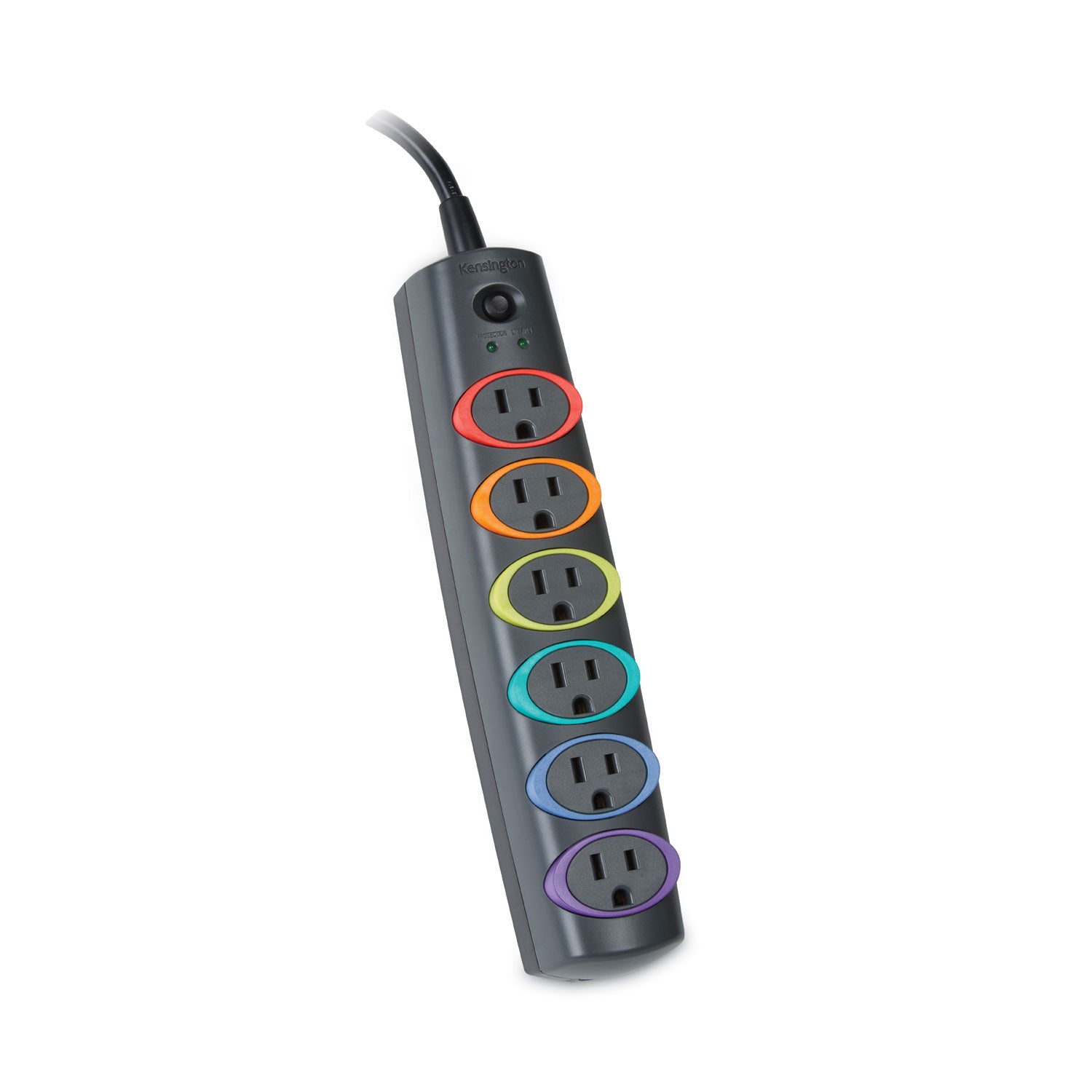 Kensington® SmartSockets Color-Coded Strip Surge Protector, 6 AC Outlets, 6 ft Cord, 670 J, Black