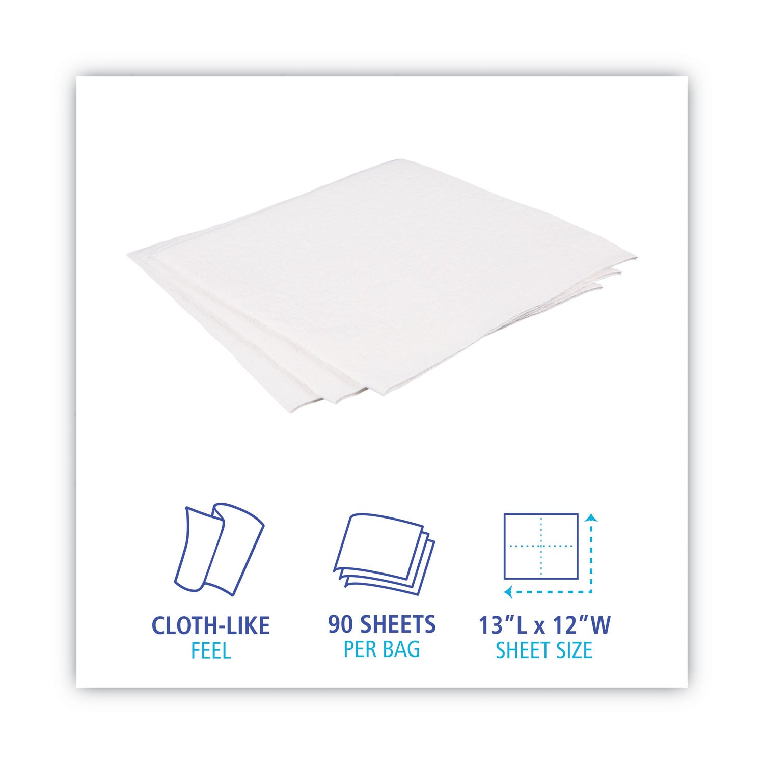 Boardwalk® DRC Wipers, 12 x 13, White, 90 Bag, 12 Bags/Carton