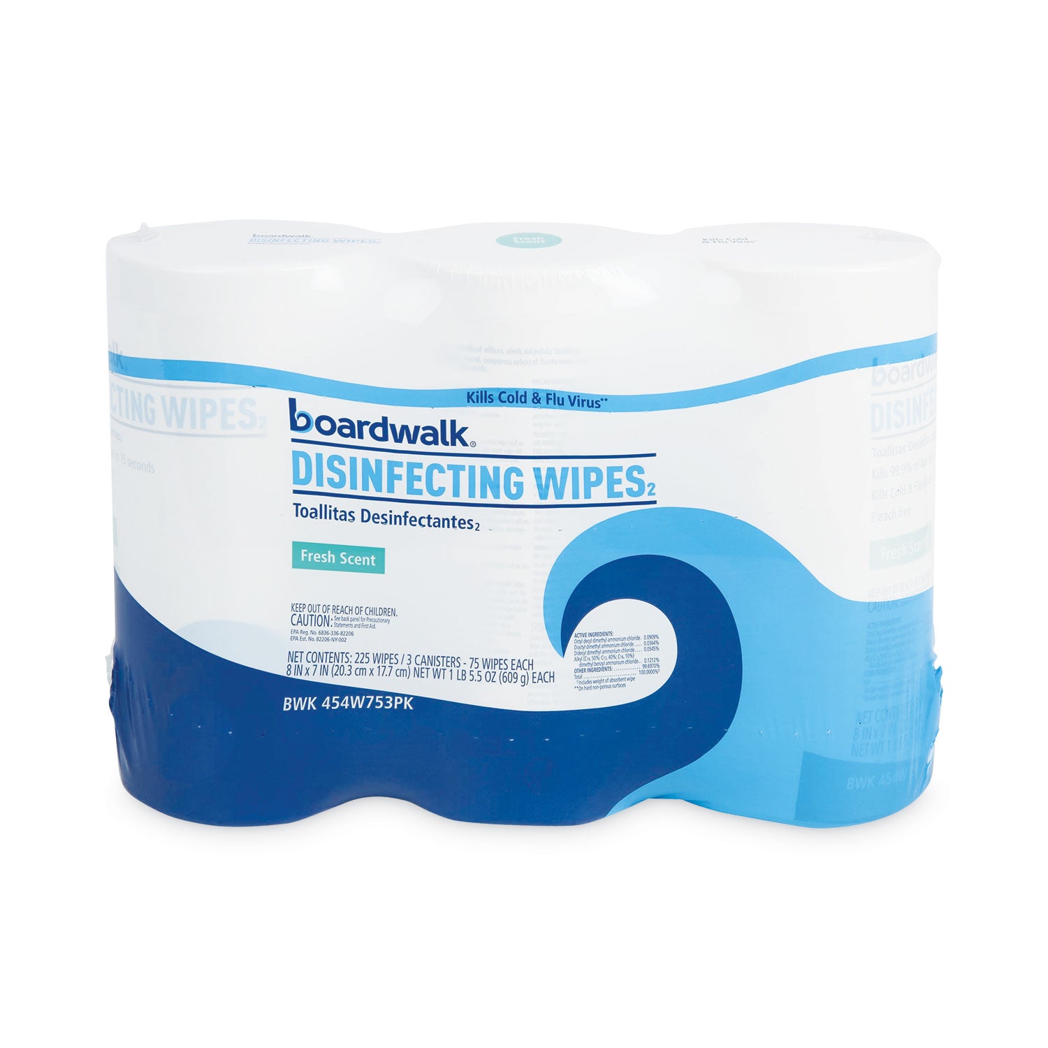 Disinfecting Wipes, 7 x 8, Fresh Scent, 75/Canister, 3 Canisters/Pack