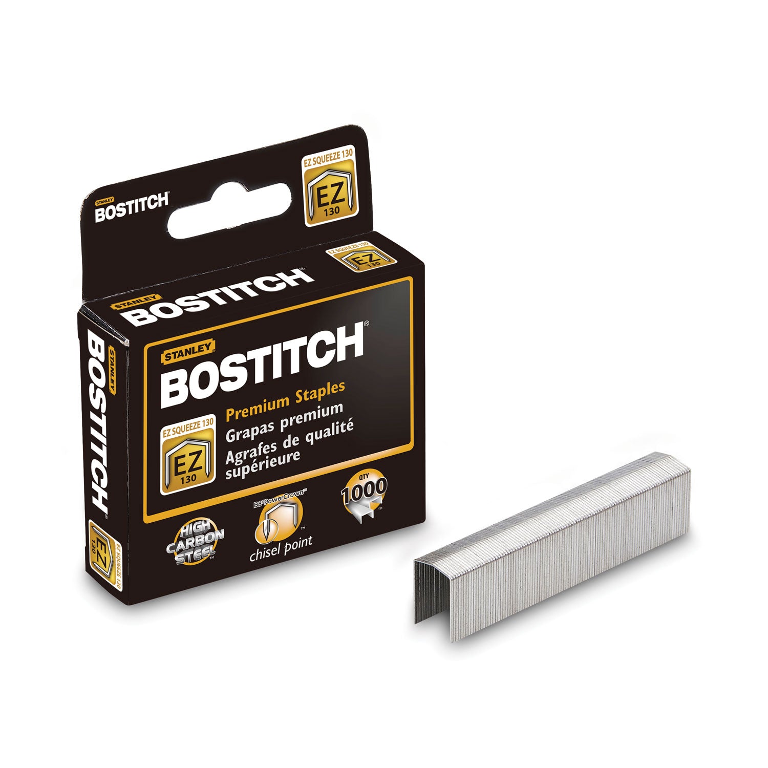 Bostitch® EZ Squeeze B8 PowerCrown Premium Staples, 0.5" Leg, 0.5" Crown, Steel, 1,000/Box