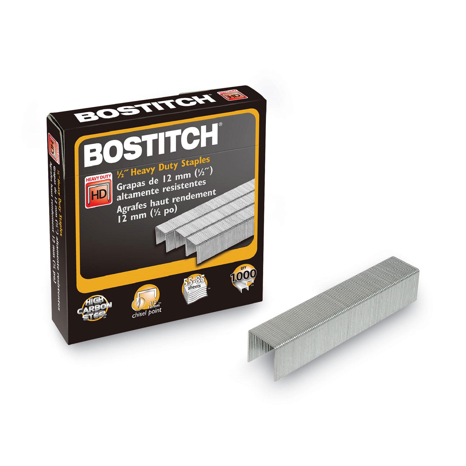 Bostitch® Heavy-Duty Premium Staples, 0.5" Leg, 0.5" Crown, Steel, 1,000/Box