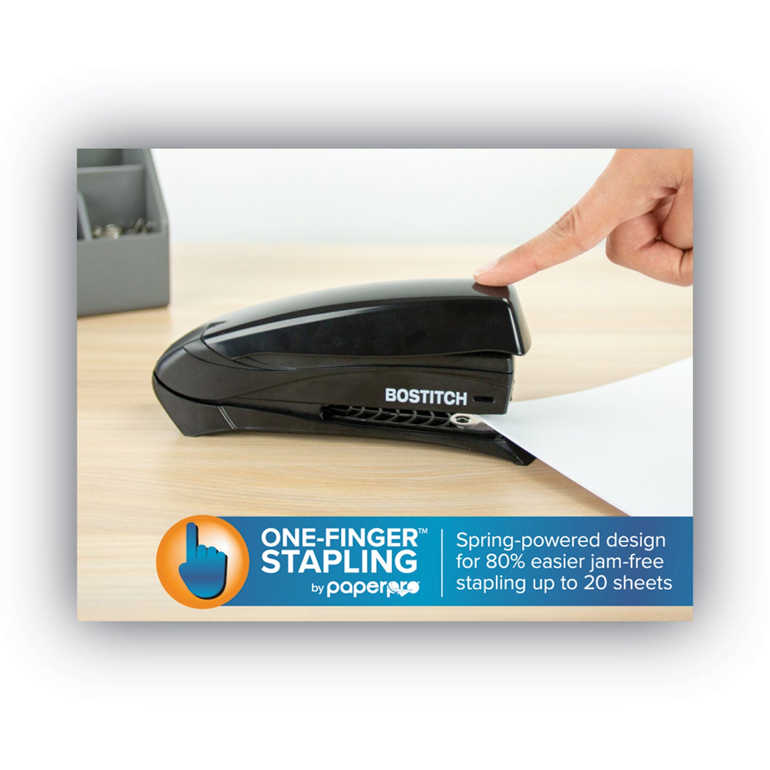 Bostitch® Inspire Spring-Powered Full-Strip Stapler, 20-Sheet Capacity, Black