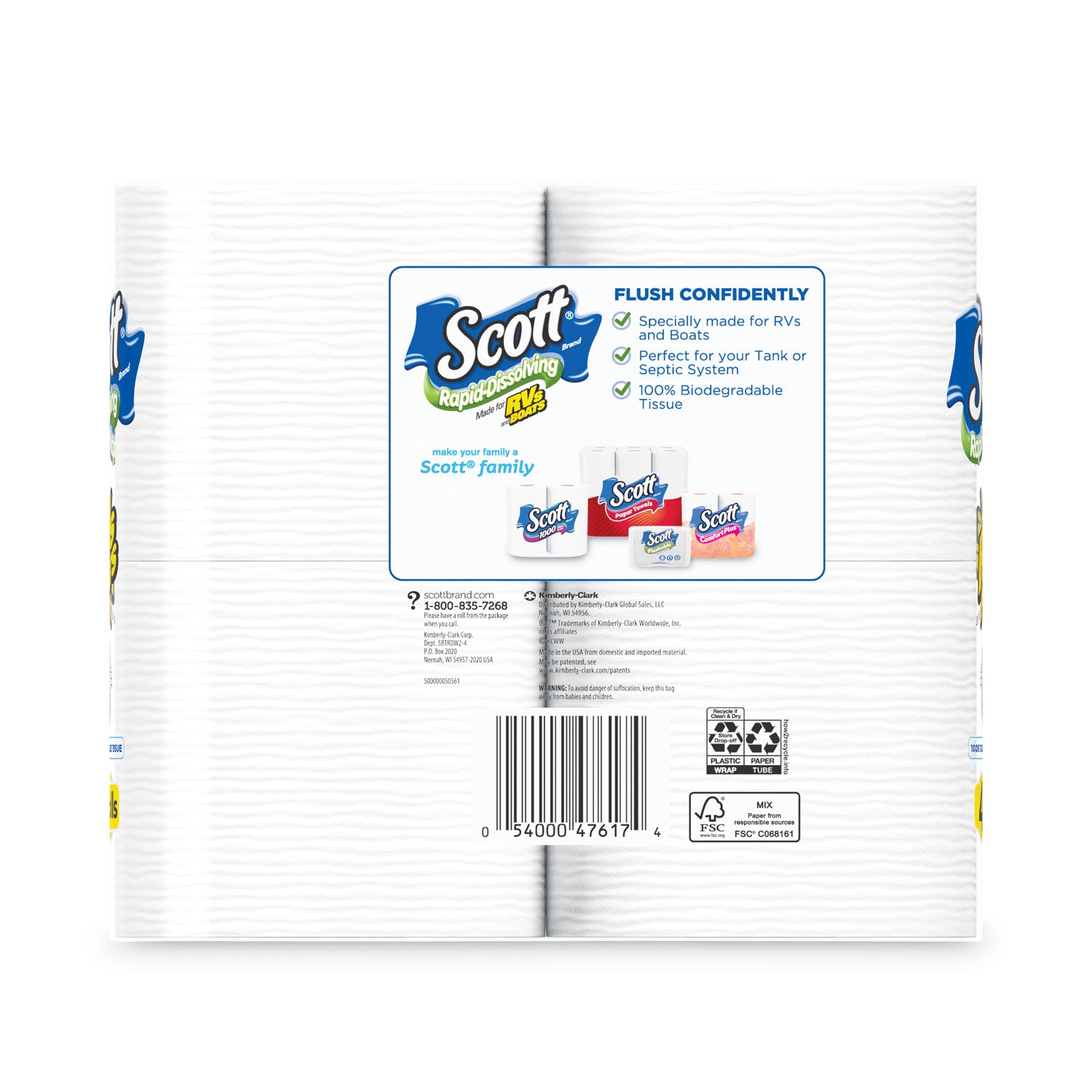 Scott® Rapid-Dissolving Toilet Paper, Bath Tissue, Septic Safe, 1-Ply, White, 231 Sheets/Roll, 4/Rolls/Pack, 12 Packs/Carton