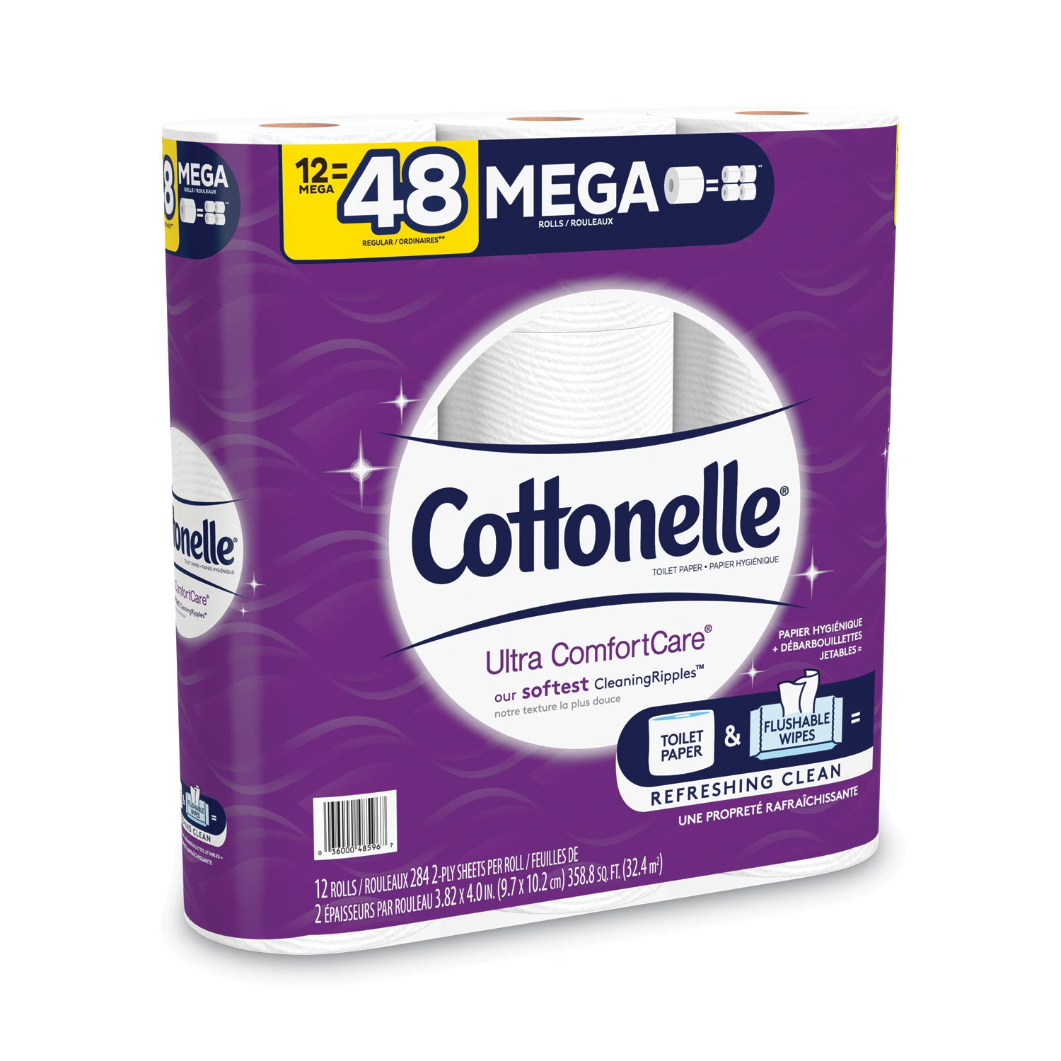 Cottonelle® Ultra ComfortCare Toilet Paper, Soft Tissue, Mega Rolls, Septic Safe, 2 Ply, White, 284 Sheets/Roll, 12 Rolls/Pack