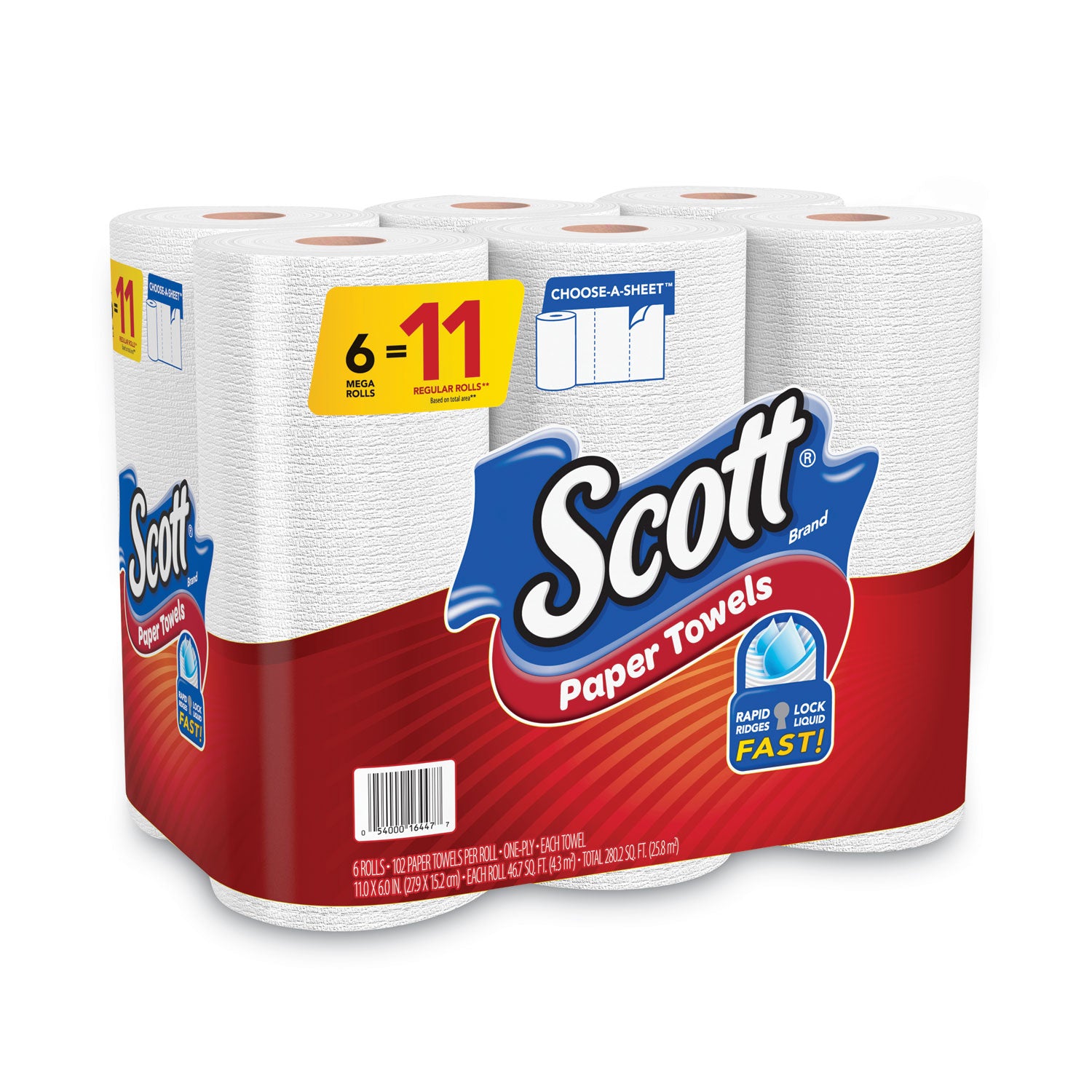 Scott® Choose-a-Size Mega Kitchen Roll Paper Towels, 1-Ply, 100/Roll, 6 Rolls/Pack, 4 Packs/Carton