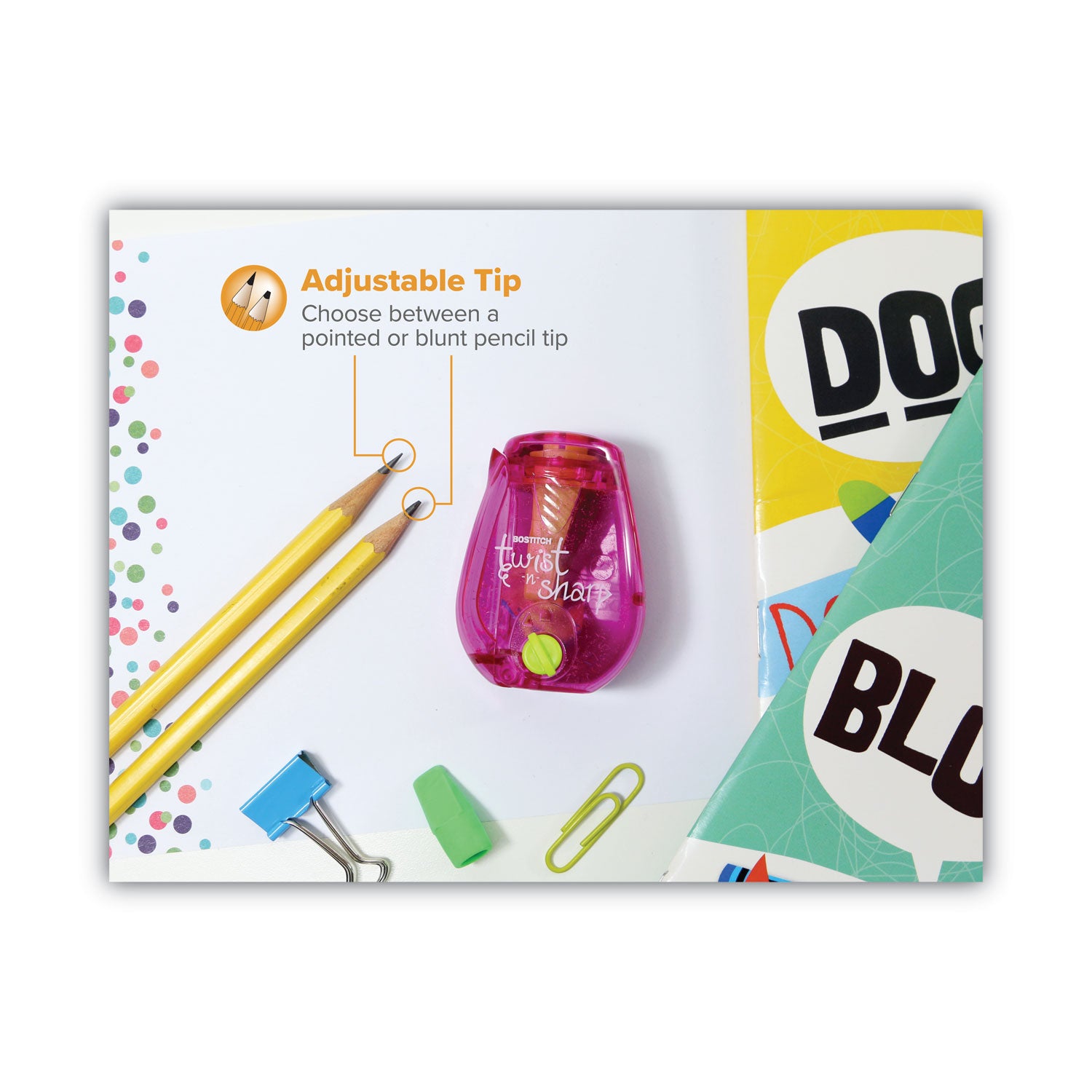 Bostitch® Twist-n-Sharp Pencil Sharpener, One-Hole, 3.5 x 1.25 x 5.5, Assorted Colors, 3/Box