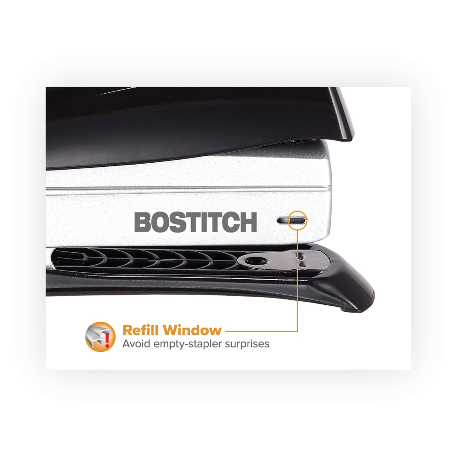 Bostitch® Inspire Premium Spring-Powered Full-Strip Stapler, 20-Sheet Capacity, Black/Silver