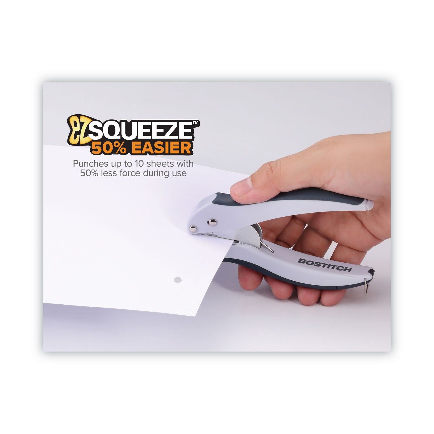 10-Sheet EZ Squeeze One-Hole Punch, 1/4" Hole, Gray