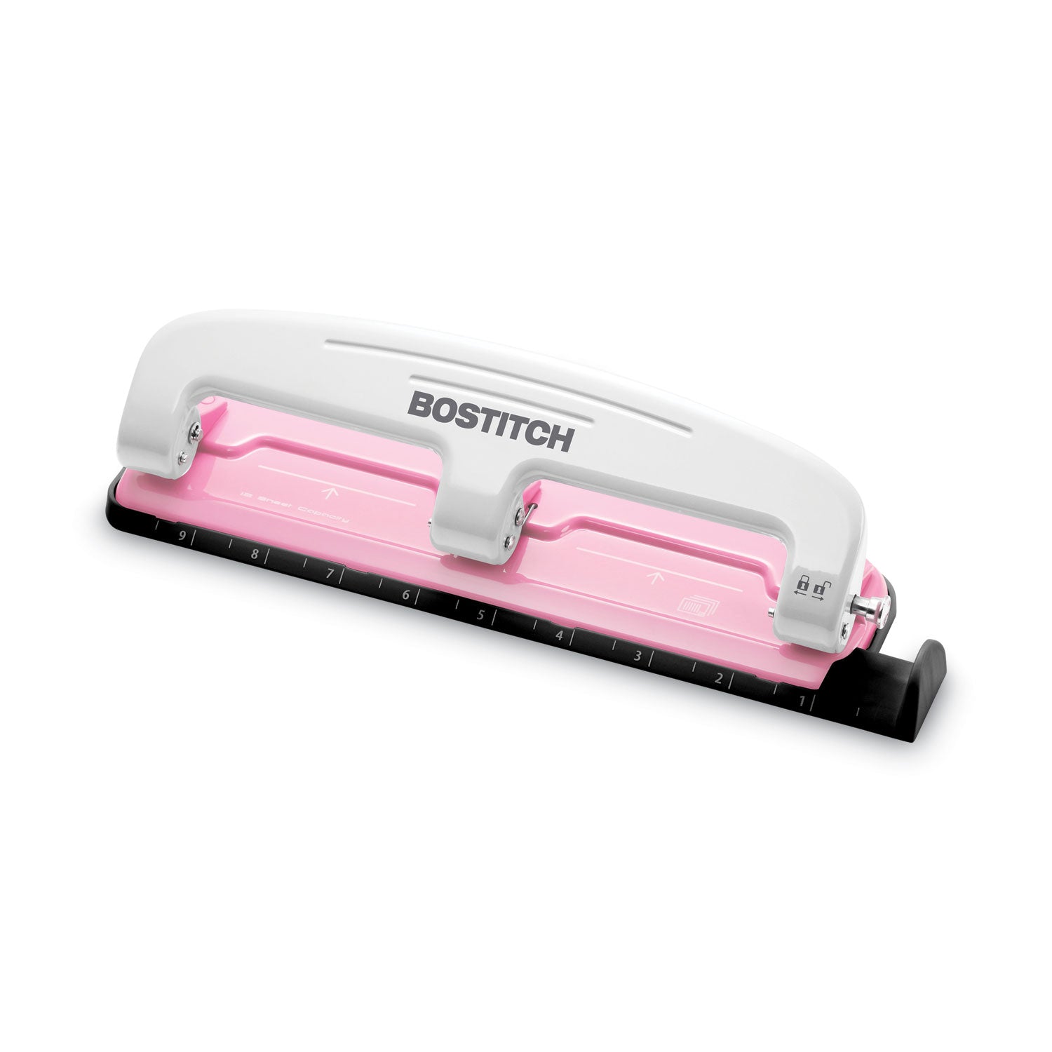 12-Sheet EZ Squeeze InCourage Three-Hole Punch, 9/32" Holes, Pink