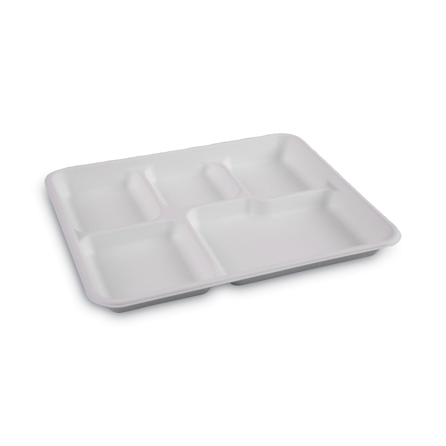 Bagasse Dinnerware, 5-Compartment Tray, 10 x 8, White, 500/Carton Boardwalk® Flipcost