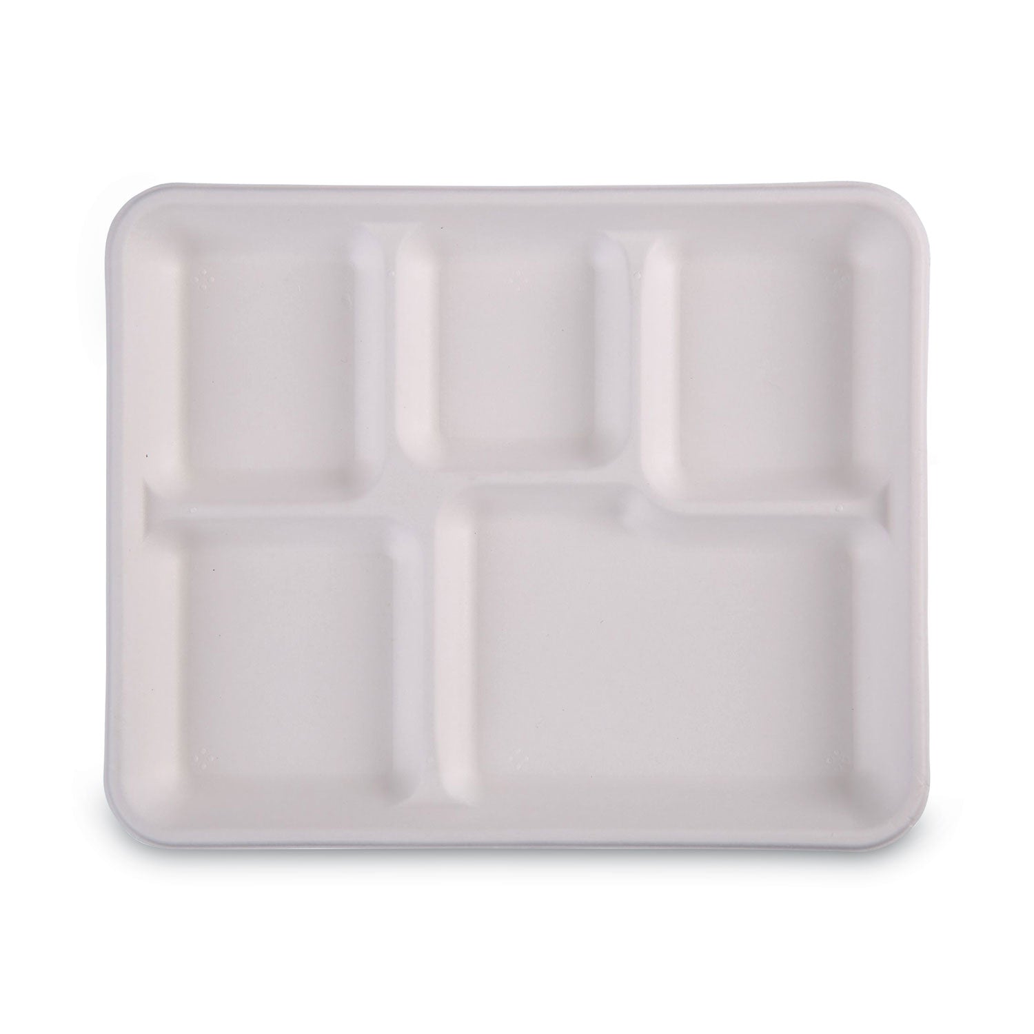 Bagasse Dinnerware, 5-Compartment Tray, 10 x 8, White, 500/Carton Boardwalk® Flipcost