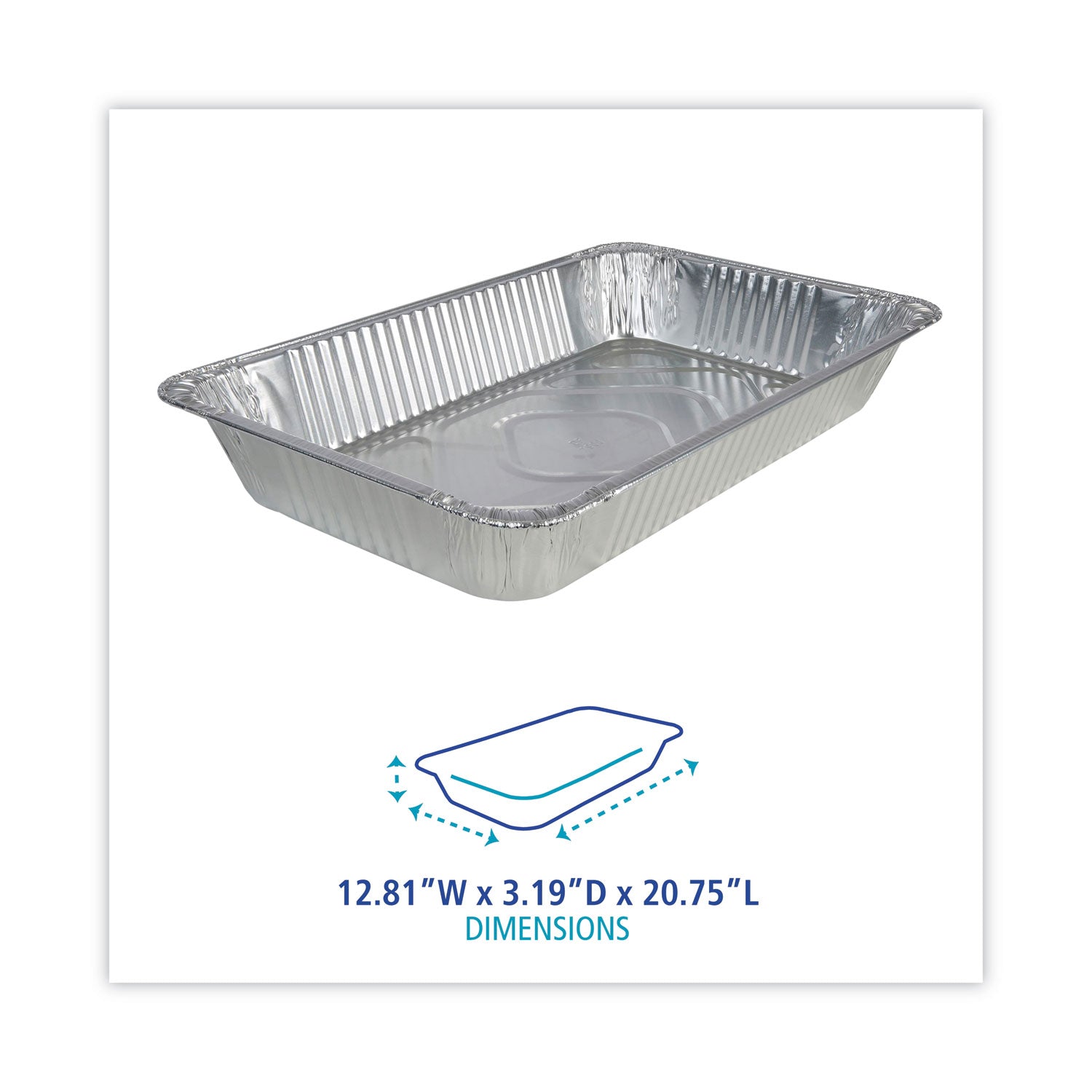 Boardwalk® Aluminum Steam Table Pans, Full-Size Deep, 620 Gauge, 3.19" Deep, 12.81 x 20.75, 50/Carton