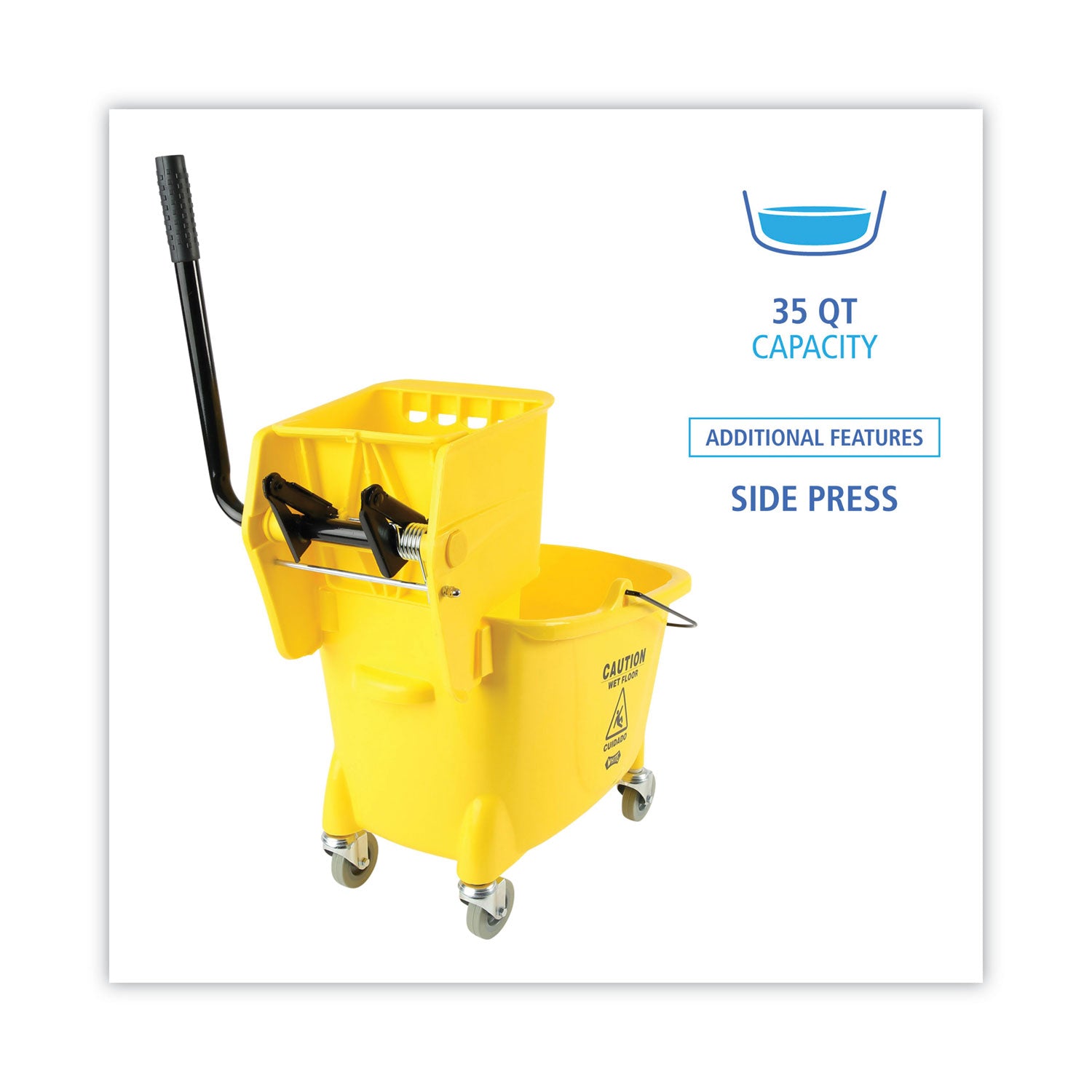 Boardwalk® Pro-Pac Side-Squeeze Wringer/Bucket Combo, 8.75 gal, Yellow/Silver