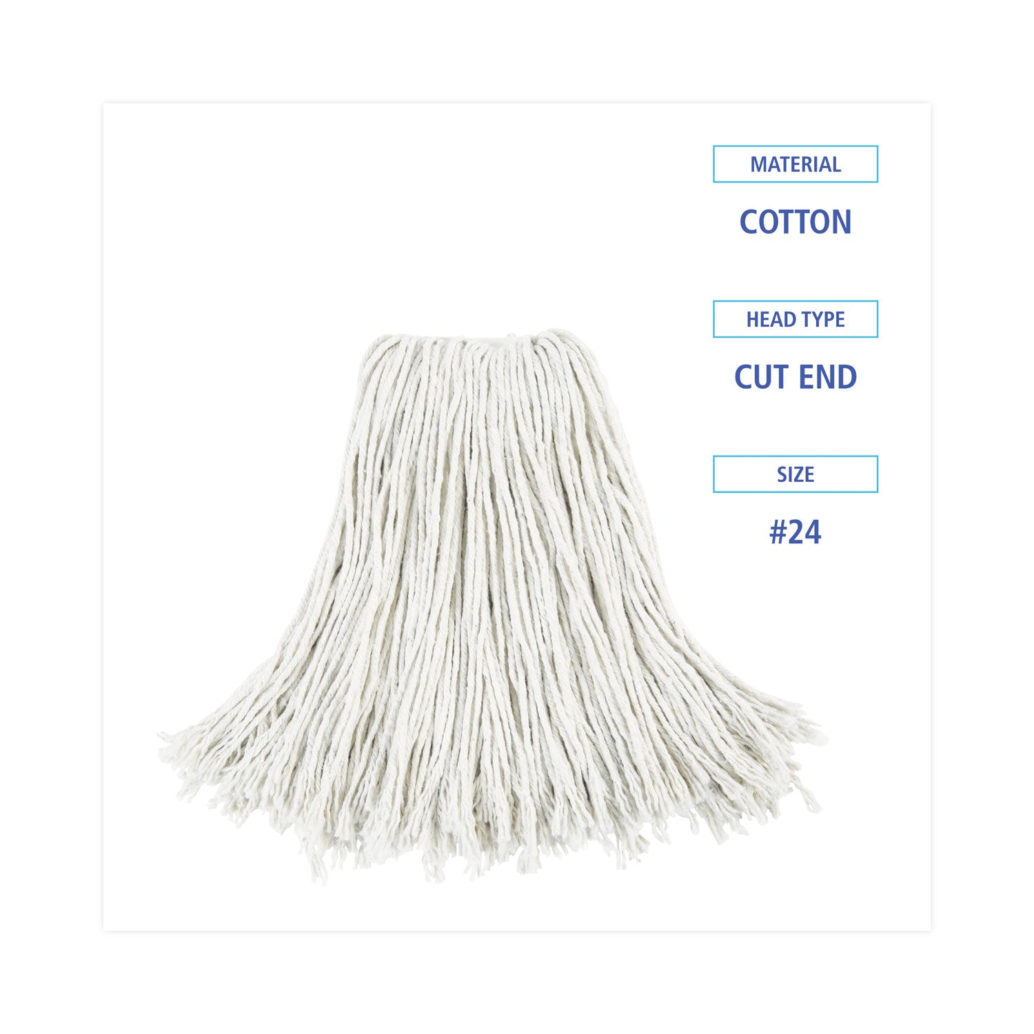 Boardwalk® Cut-End Wet Mop Head, Cotton, No. 24, White 12/Carton