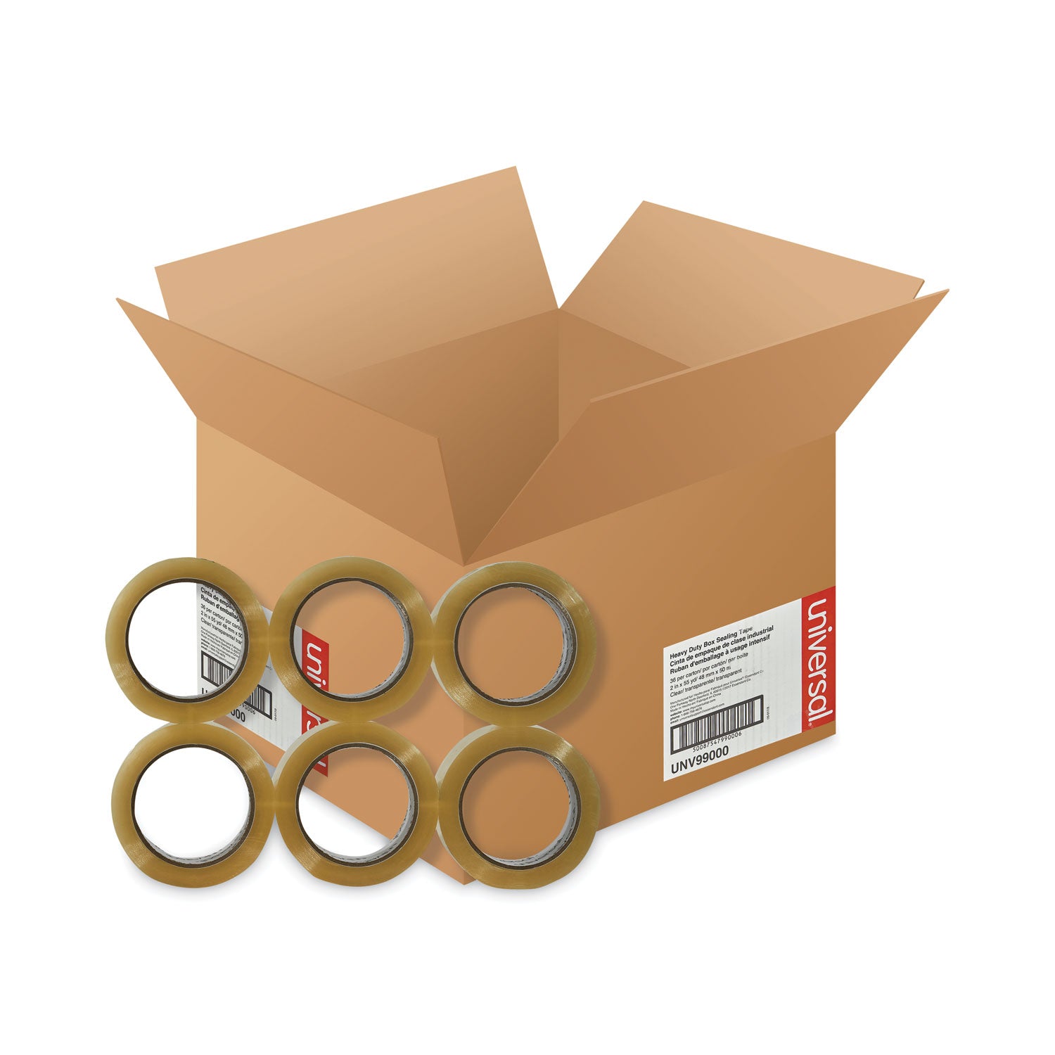 Universal® Heavy-Duty Box Sealing Tape, 3" Core, 1.88" x 54.6 yds, Clear, 36/Carton