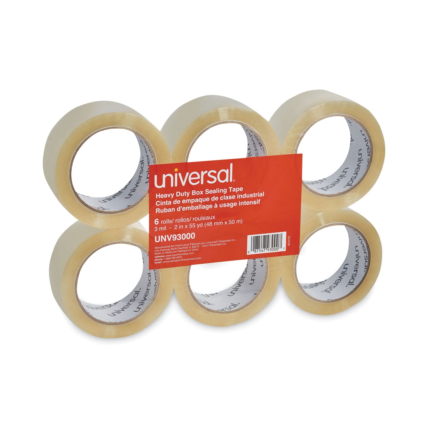 Heavy-Duty Box Sealing Tape, 3" Core, 1.88" x 54.6 yds, Clear, 6/Pack