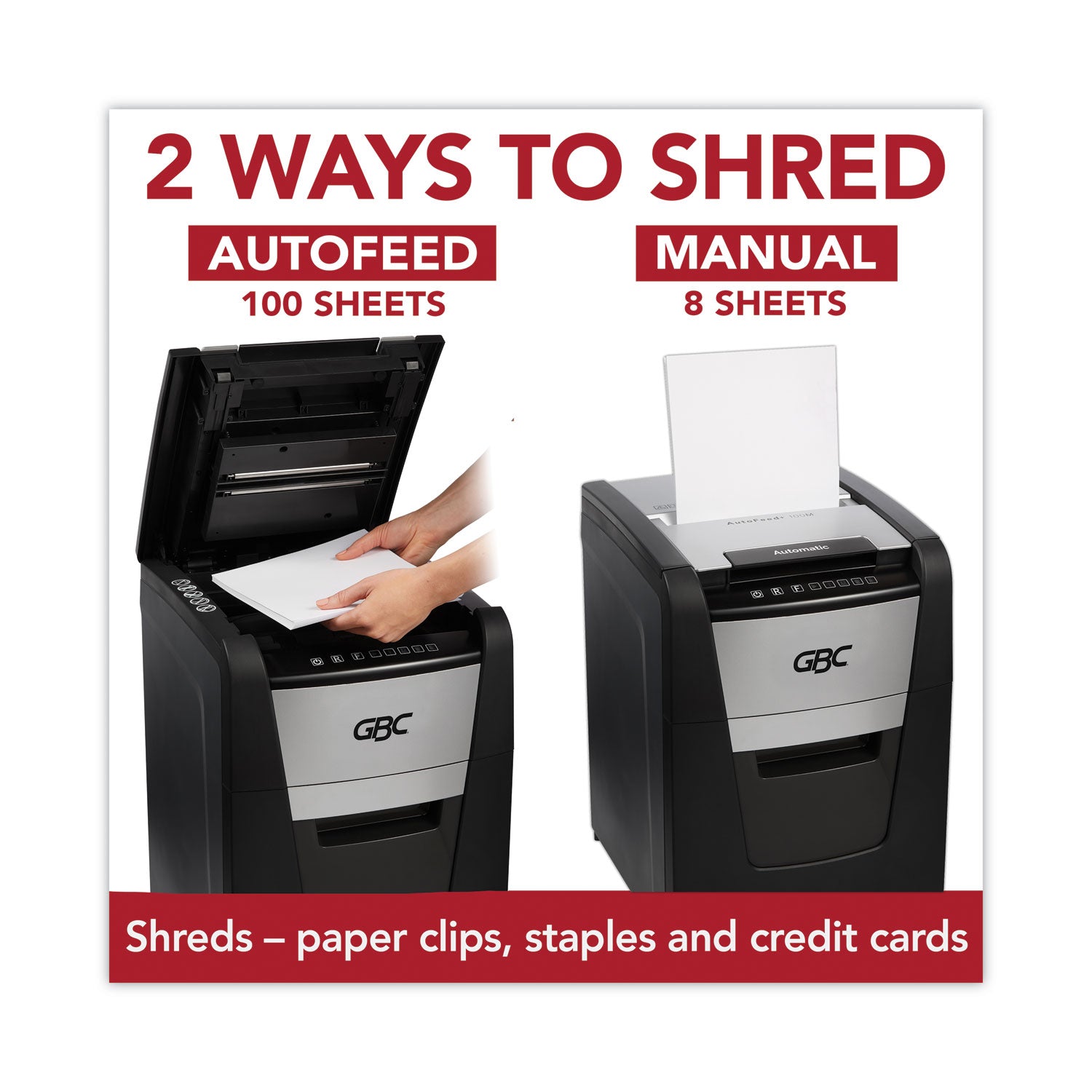 GBC® AutoFeed+ 100X Super Cross-Cut Home Office Shredder, 100 Auto/8 Manual Sheet Capacity